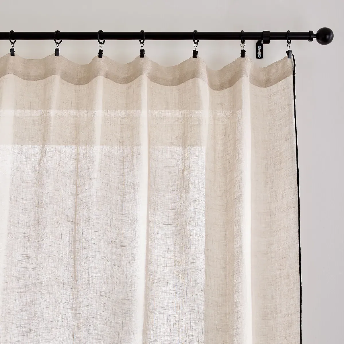 Onega Voile Panel with Black Taped Edging - Natural, Linen product