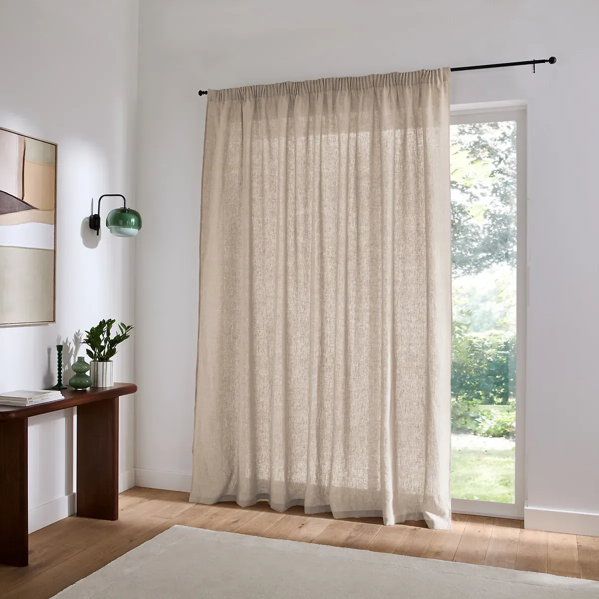 Onega Wide Light-Filtering Curtain Pencil Pleat/Wave - Natural, Linen alternate view