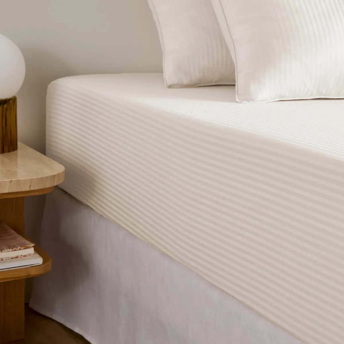 Opale Striped 350 Thread Count Fitted Sheet - Ivory, Cotton Satin product