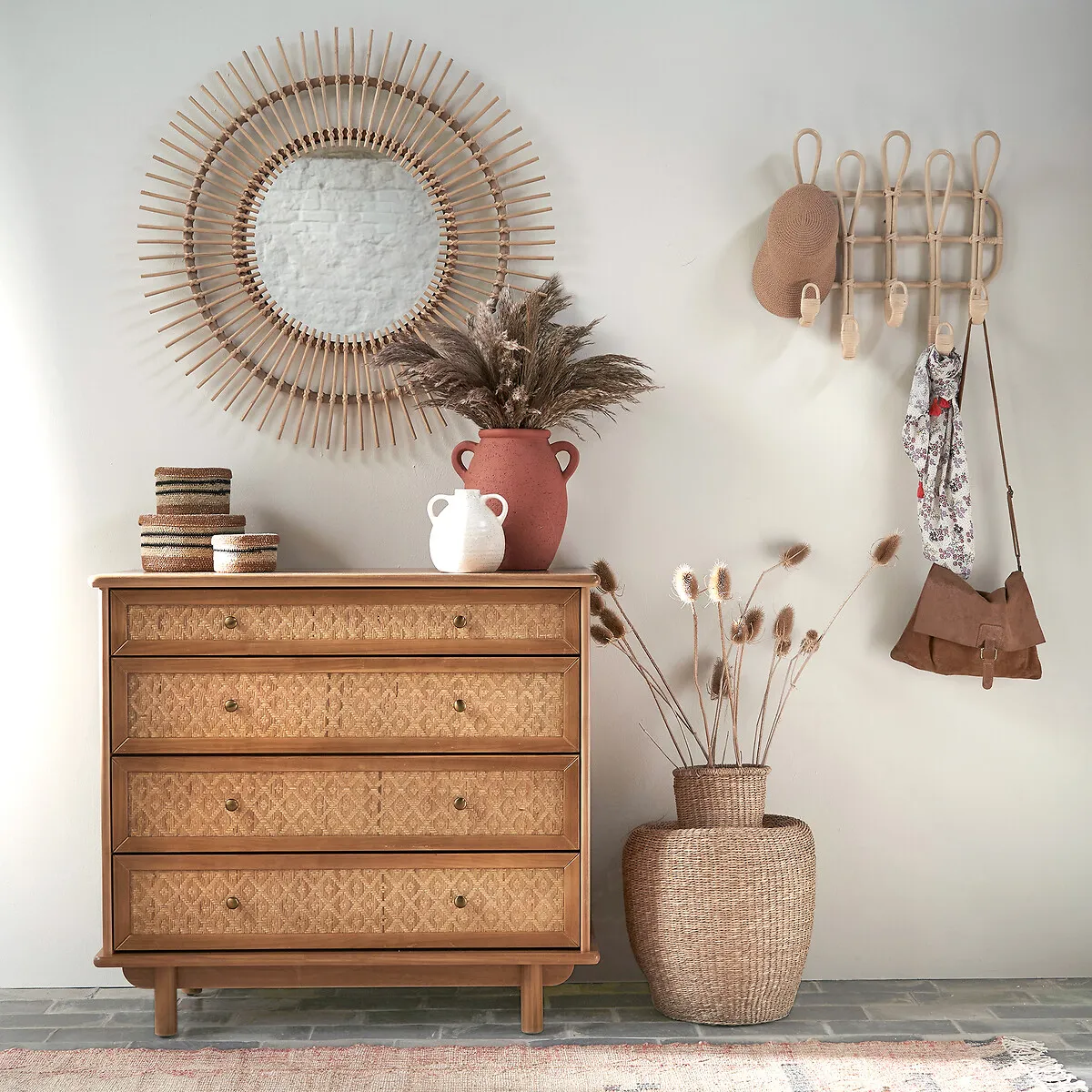 Orient 4-Drawer Chest of Drawers - Pine, Cane alternate view