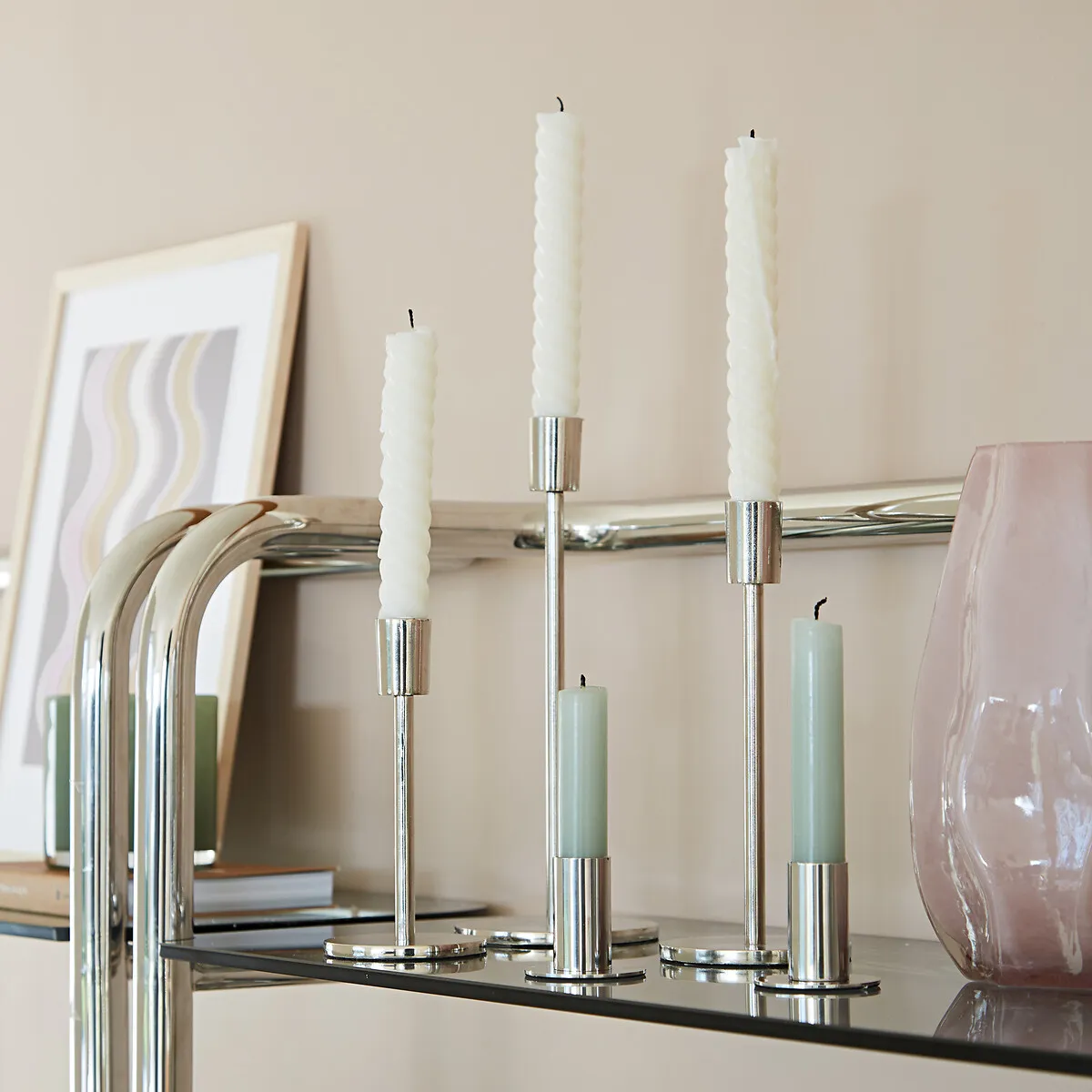 Oror Set of 3 Candle Holders - Chrome, Aluminium alternate view