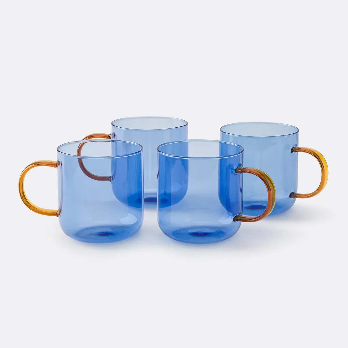 Oryn Set of 4 Glass Mugs with Coloured Handles - Blue, Orange product