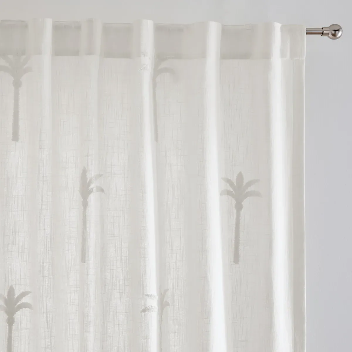 Palmae Palm Tree Print Curtain with Hidden Tabs - Ecru, Cotton Bouclé product