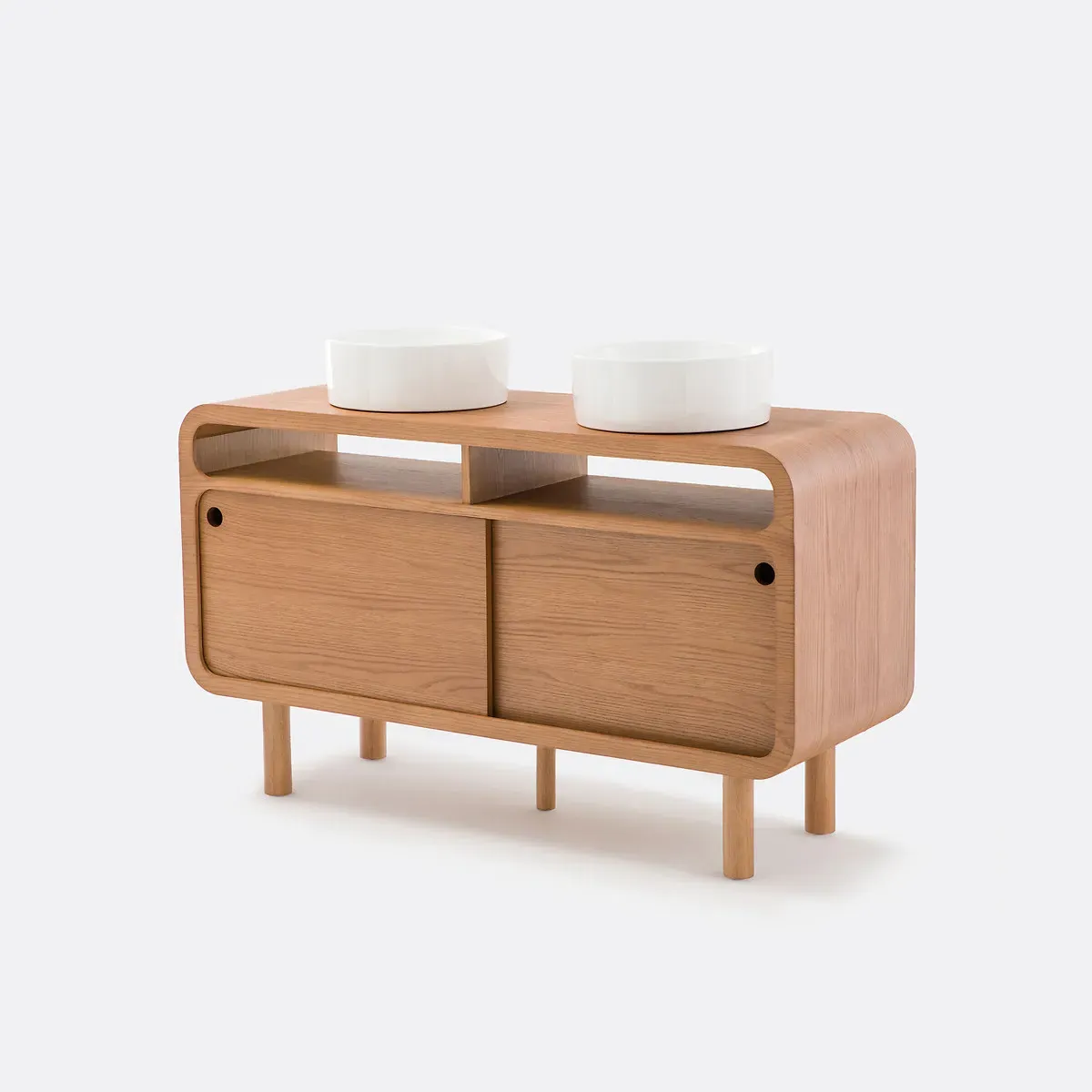 Palmo Double Washbasin Unit with Sliding Doors - Oak, MDF product