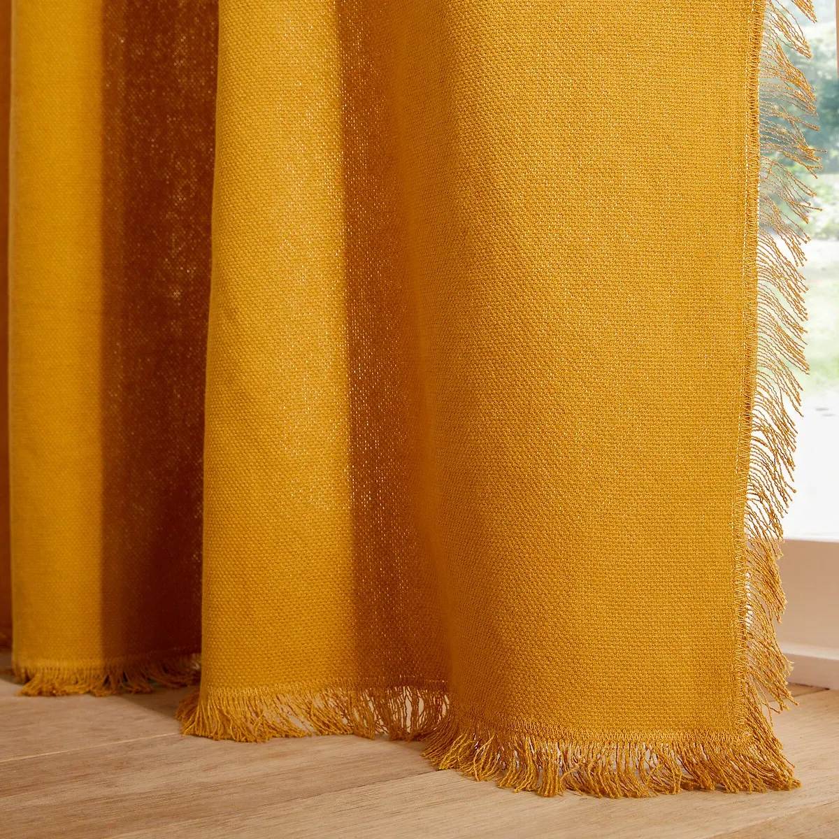 Panama Curtain Panel with Fringe - Mustard, Cotton alternate view