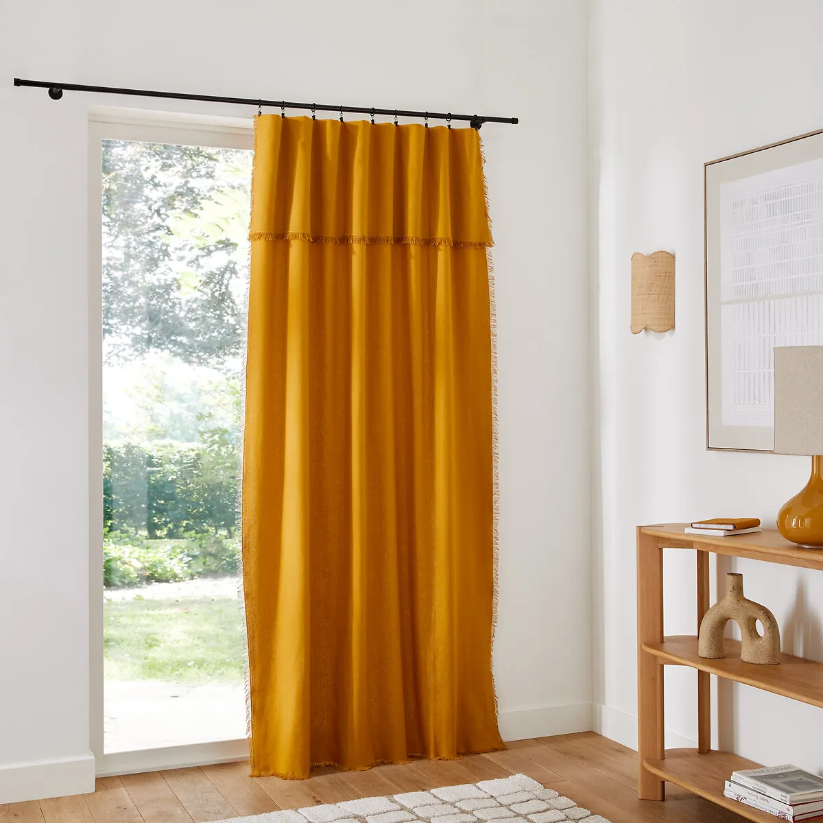 Panama Curtain Panel with Fringe - Mustard, Cotton product