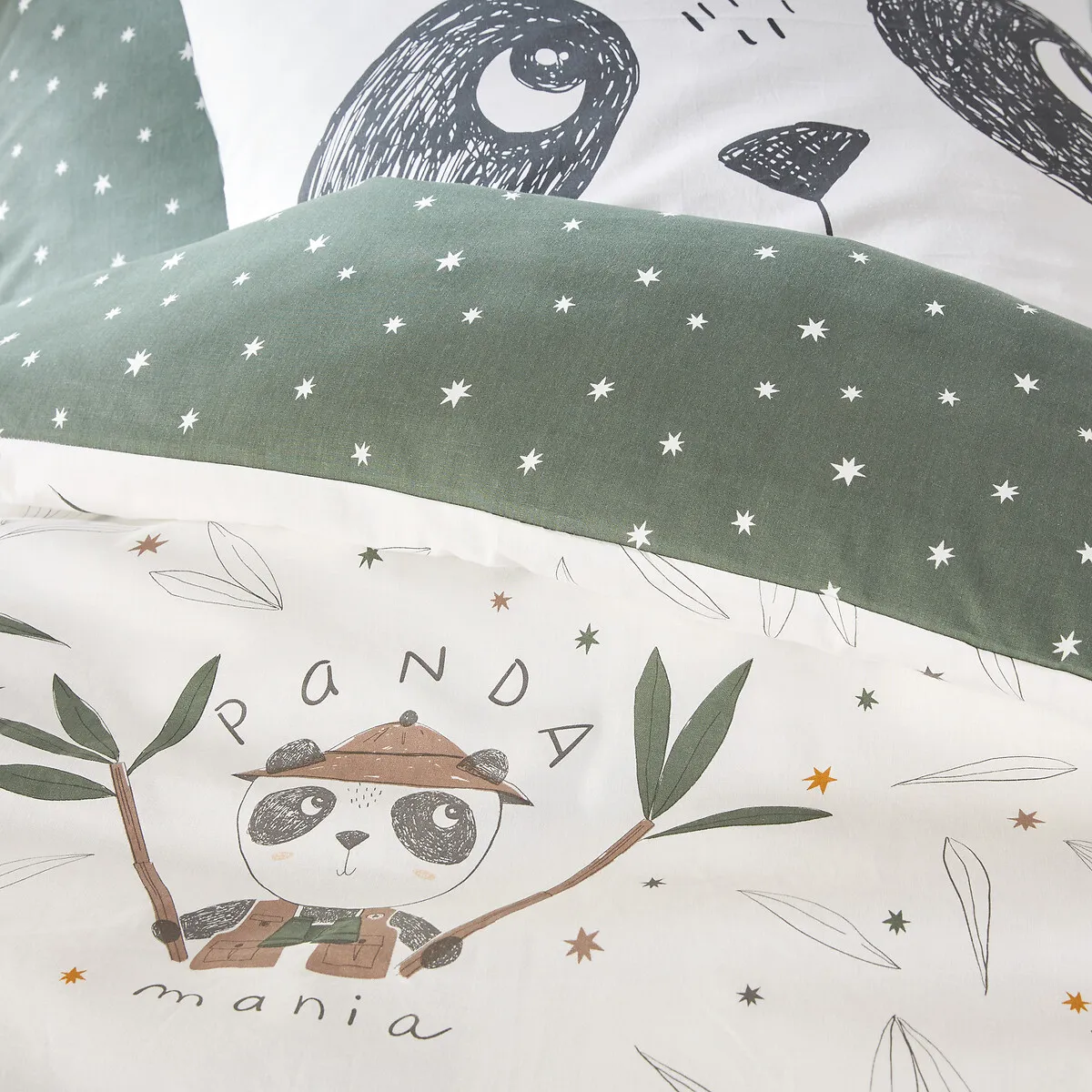 Panda Mania Single Duvet Cover - Khaki Print, Cotton alternate view