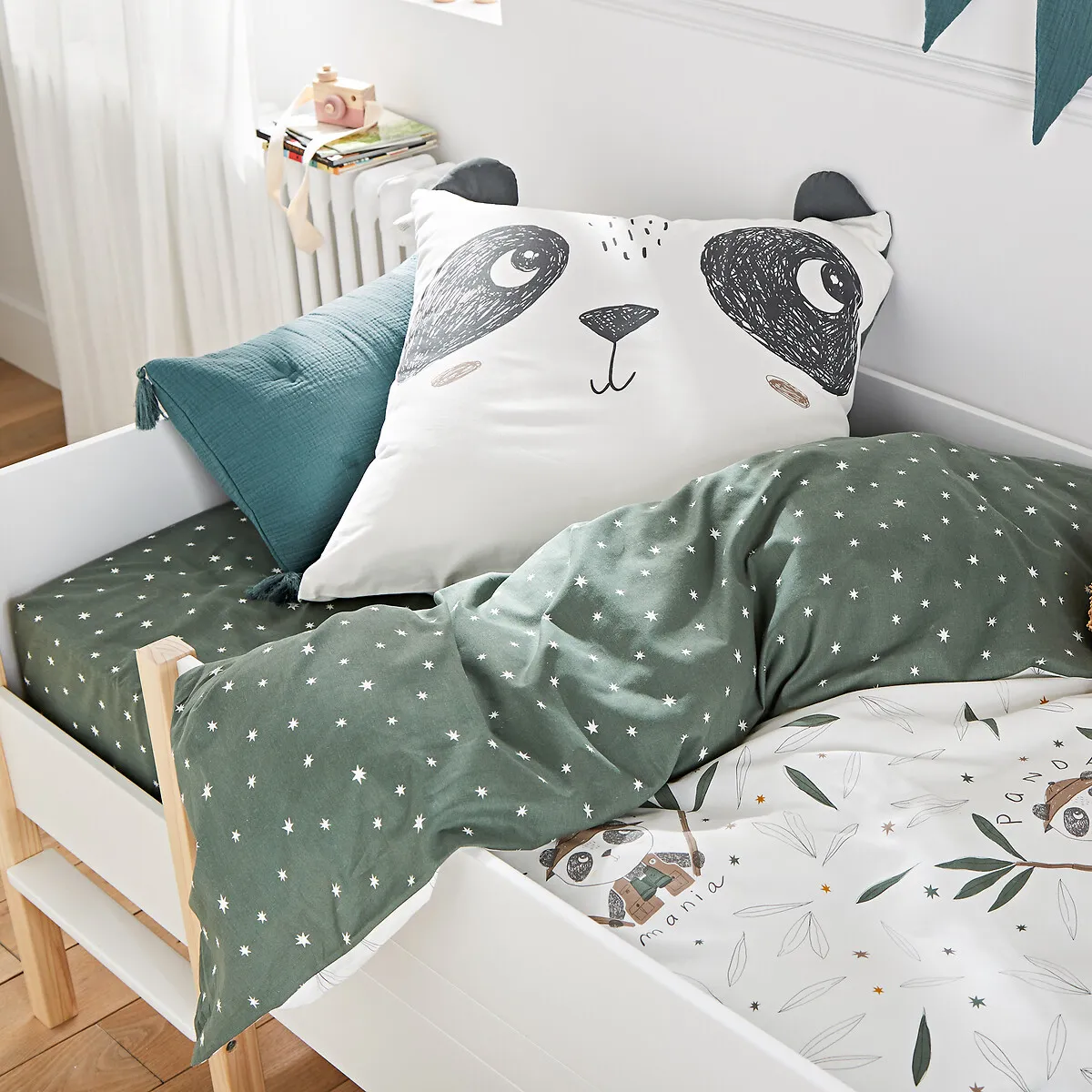 Panda Mania Stars Single Fitted Sheet - Khaki, Cotton alternate view
