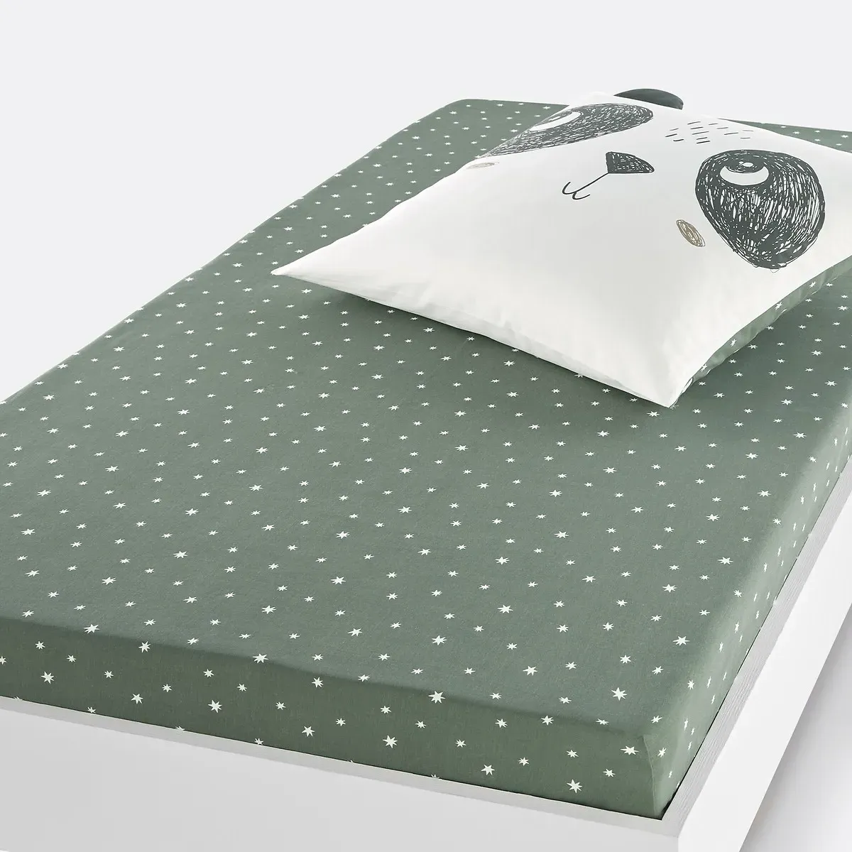 Panda Mania Stars Single Fitted Sheet - Khaki, Cotton product