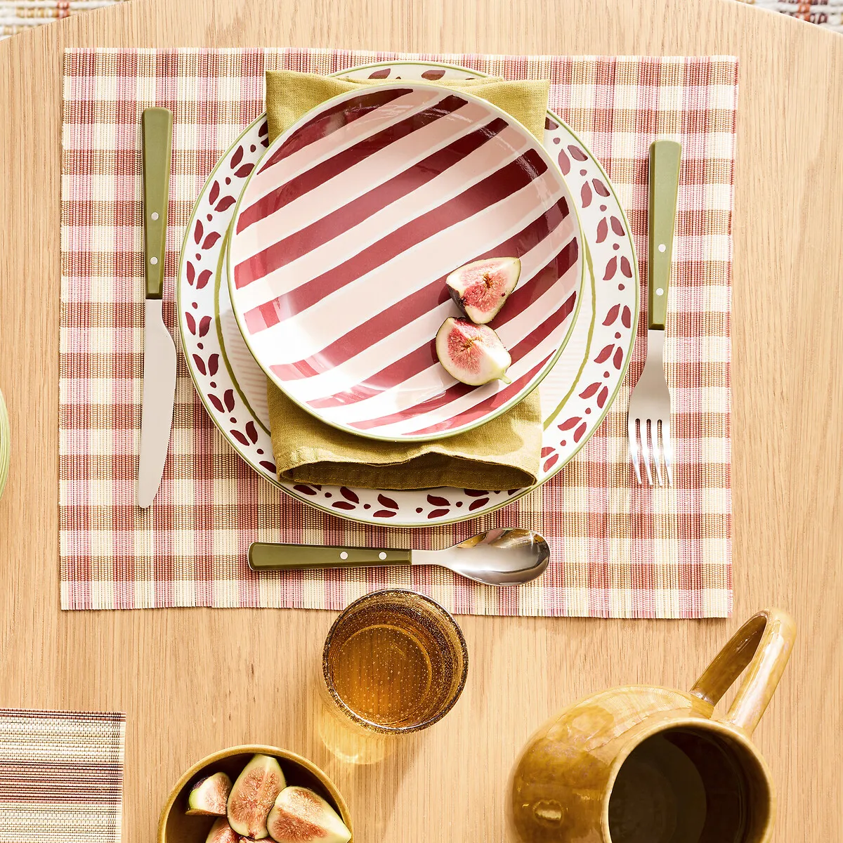Paoli Gingham Checked Bamboo Placemats Set of 4 - Ecru, Terracotta product