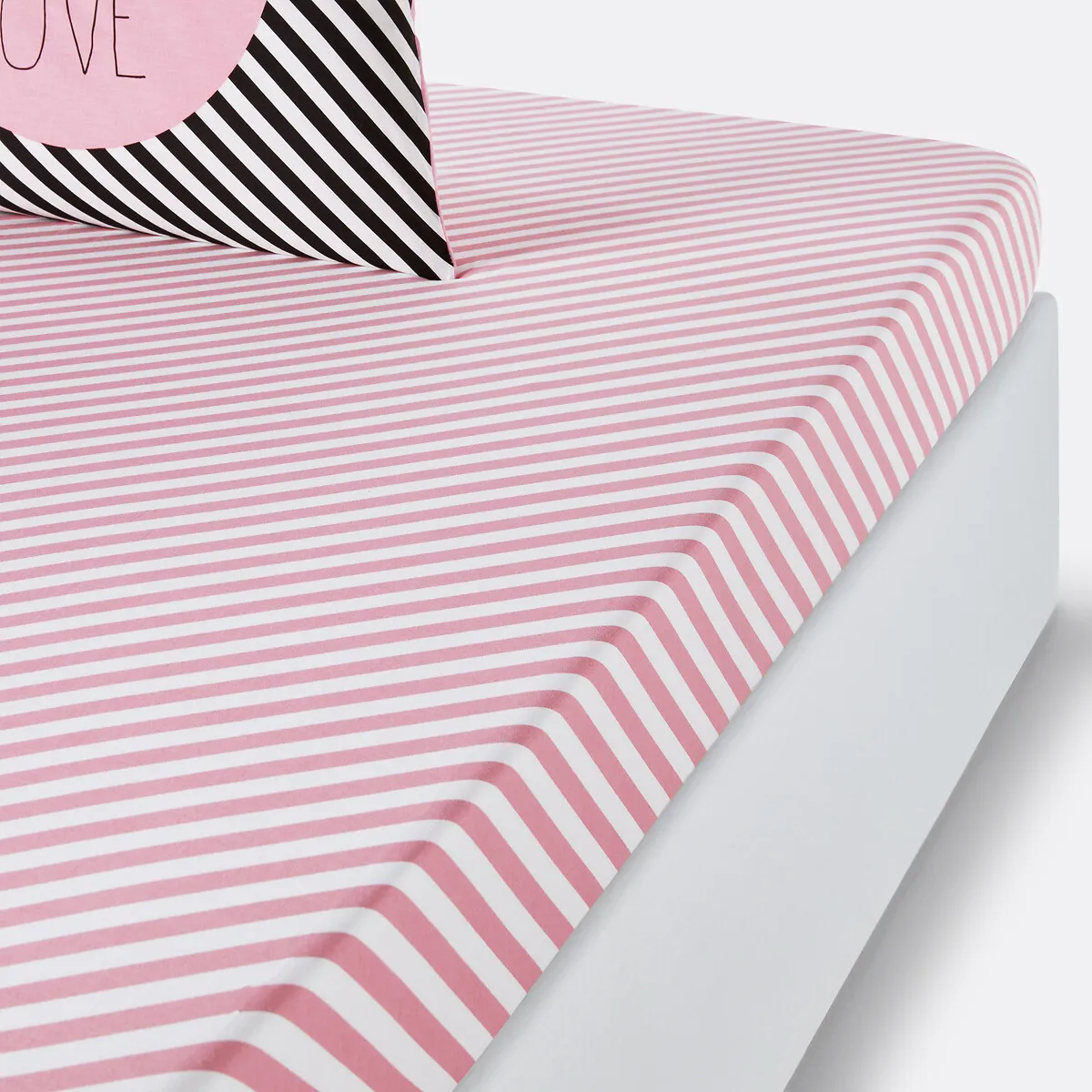 Paris Forever Striped Fitted Sheet - Pink, Cotton product