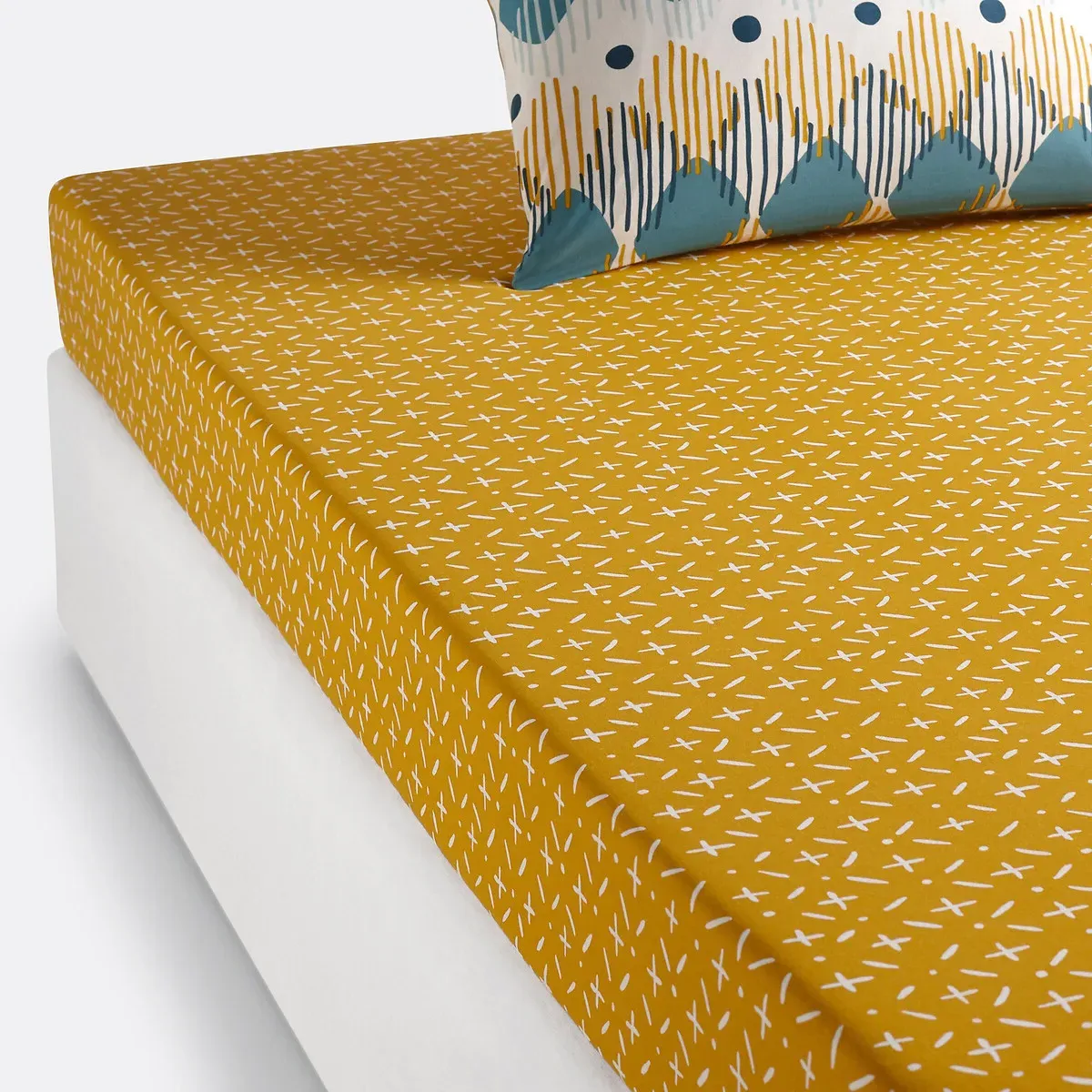 Patterned Cotton Fitted Sheet - Yellow Print product