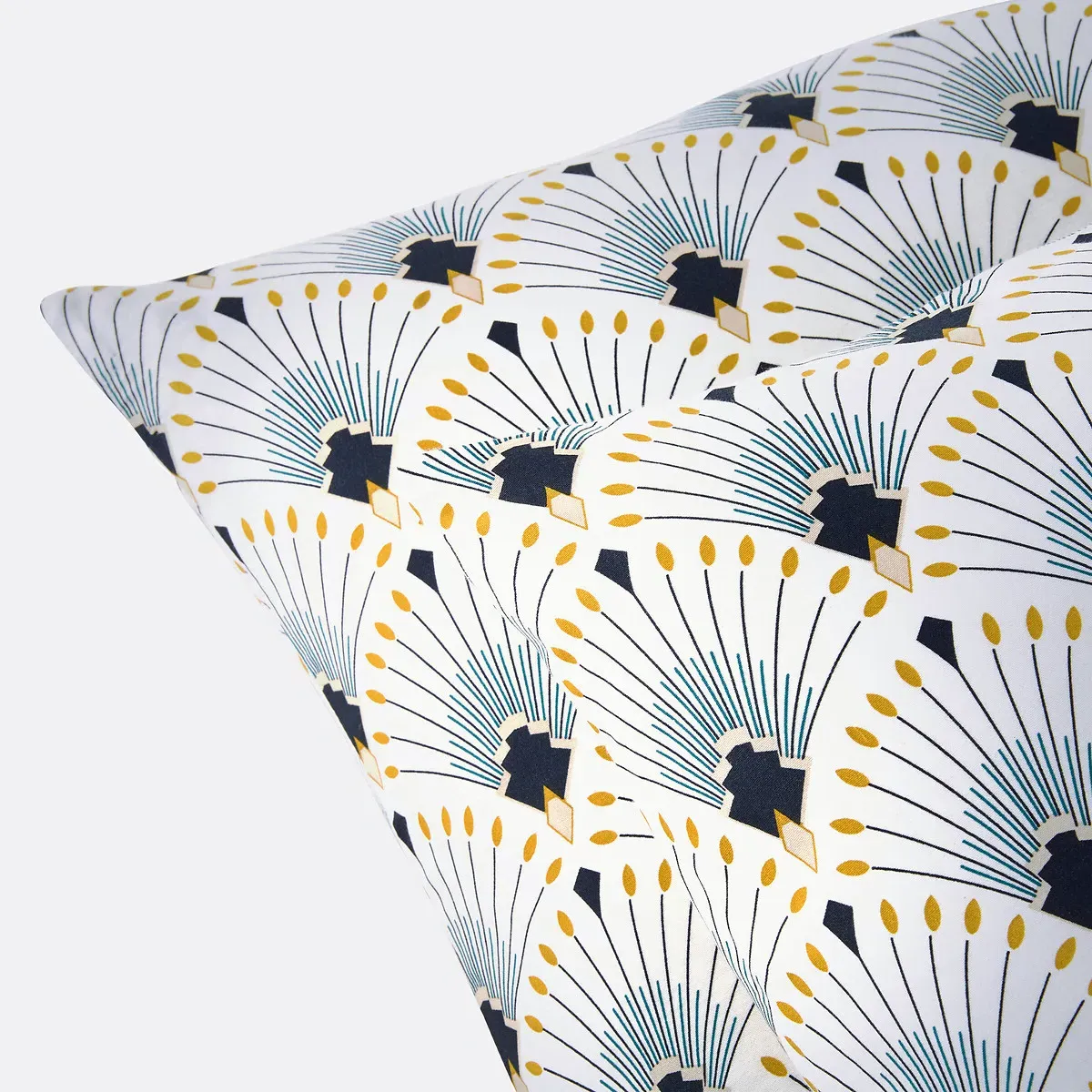 Pawica Palmette Cotton Satin Pillowcase - White, Blue Print alternate view
