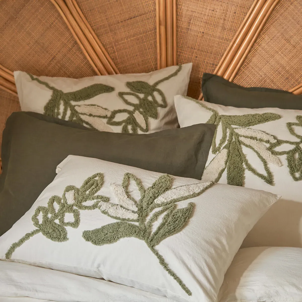 Piana Embroidered Foliage Pillowcase - White, Cotton alternate view