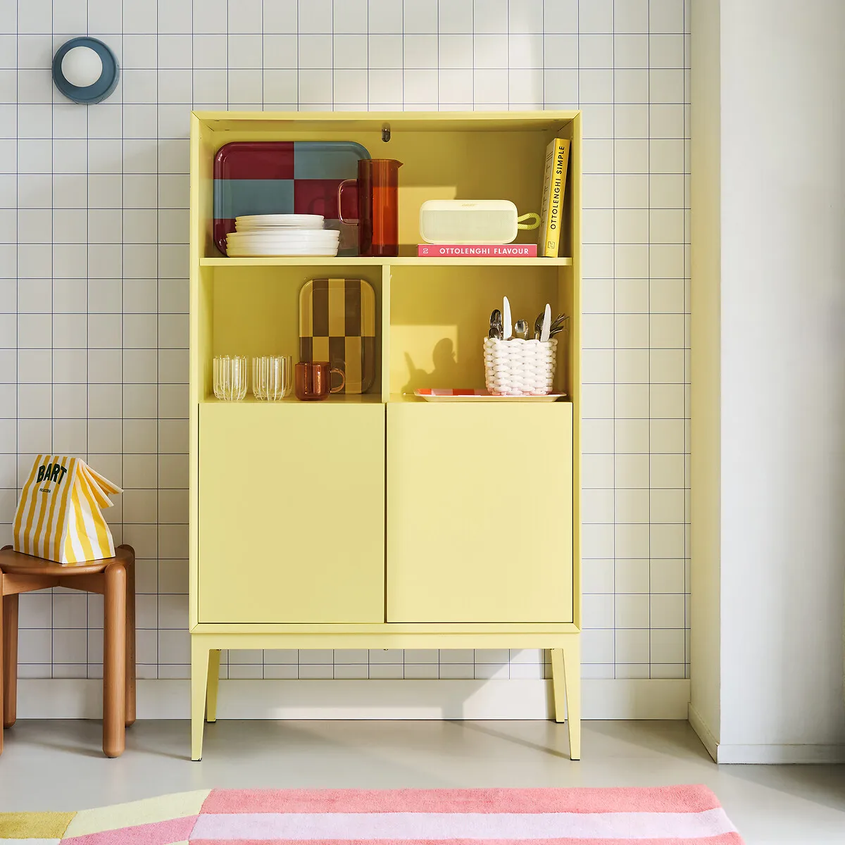 Pickito 2-Door 3-Compartment Bookcase - Soft Yellow, Matte MDF alternate view