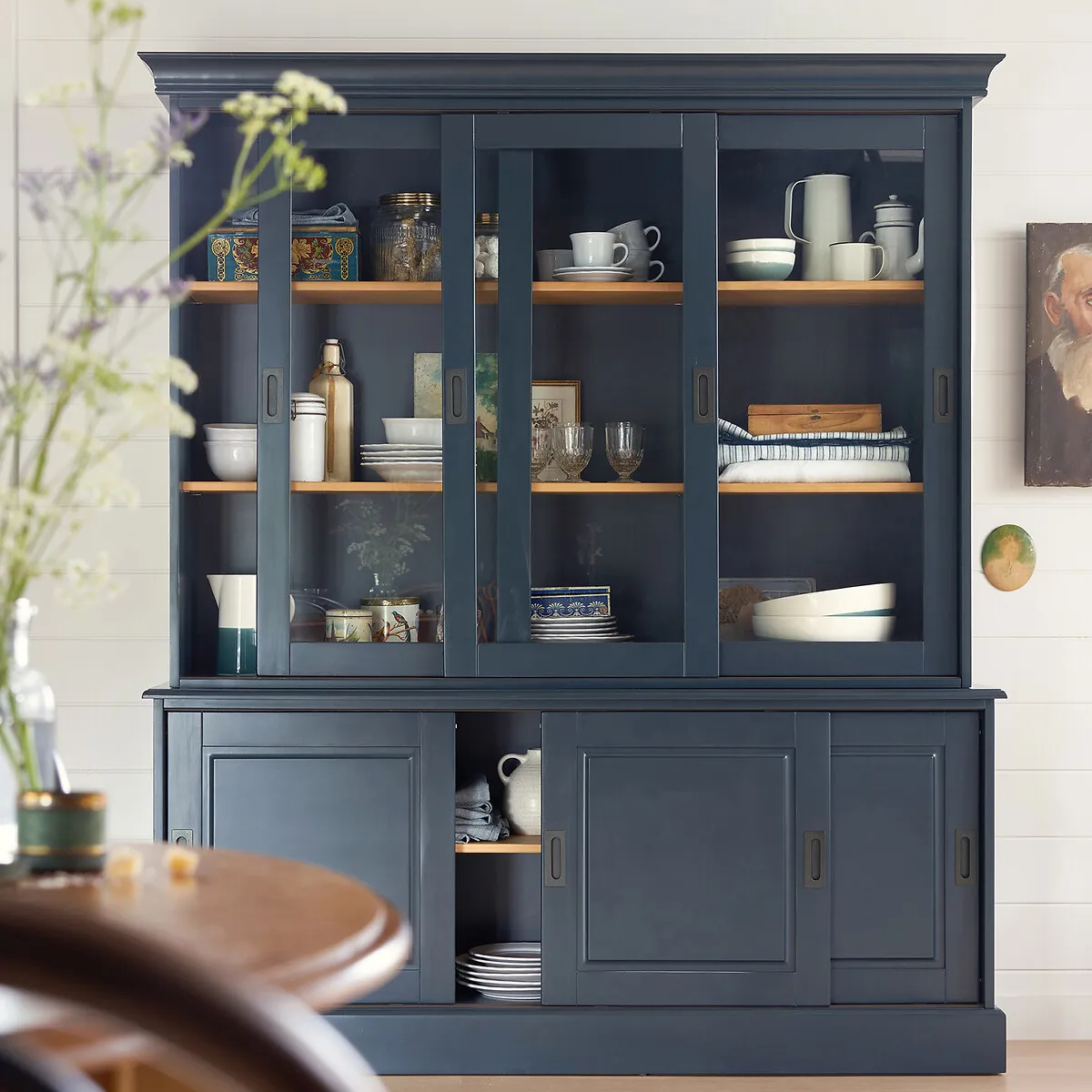 Poiret 6-Door Dresser with Sliding Glass Doors - Charcoal Grey, Pine alternate view