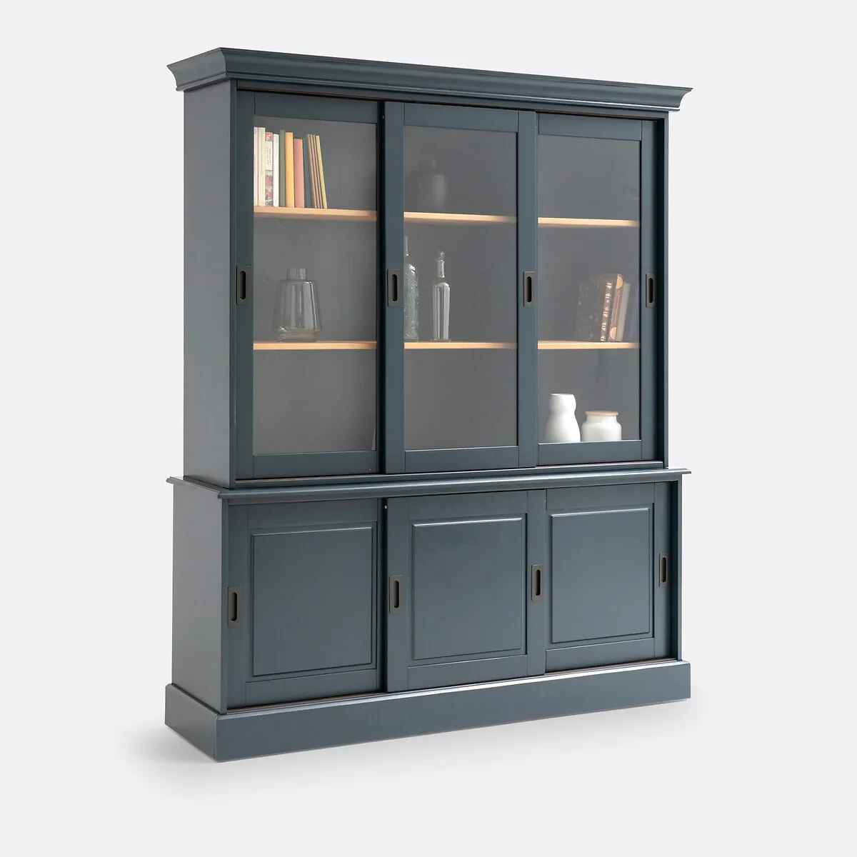 Poiret 6-Door Dresser with Sliding Glass Doors - Charcoal Grey, Pine product