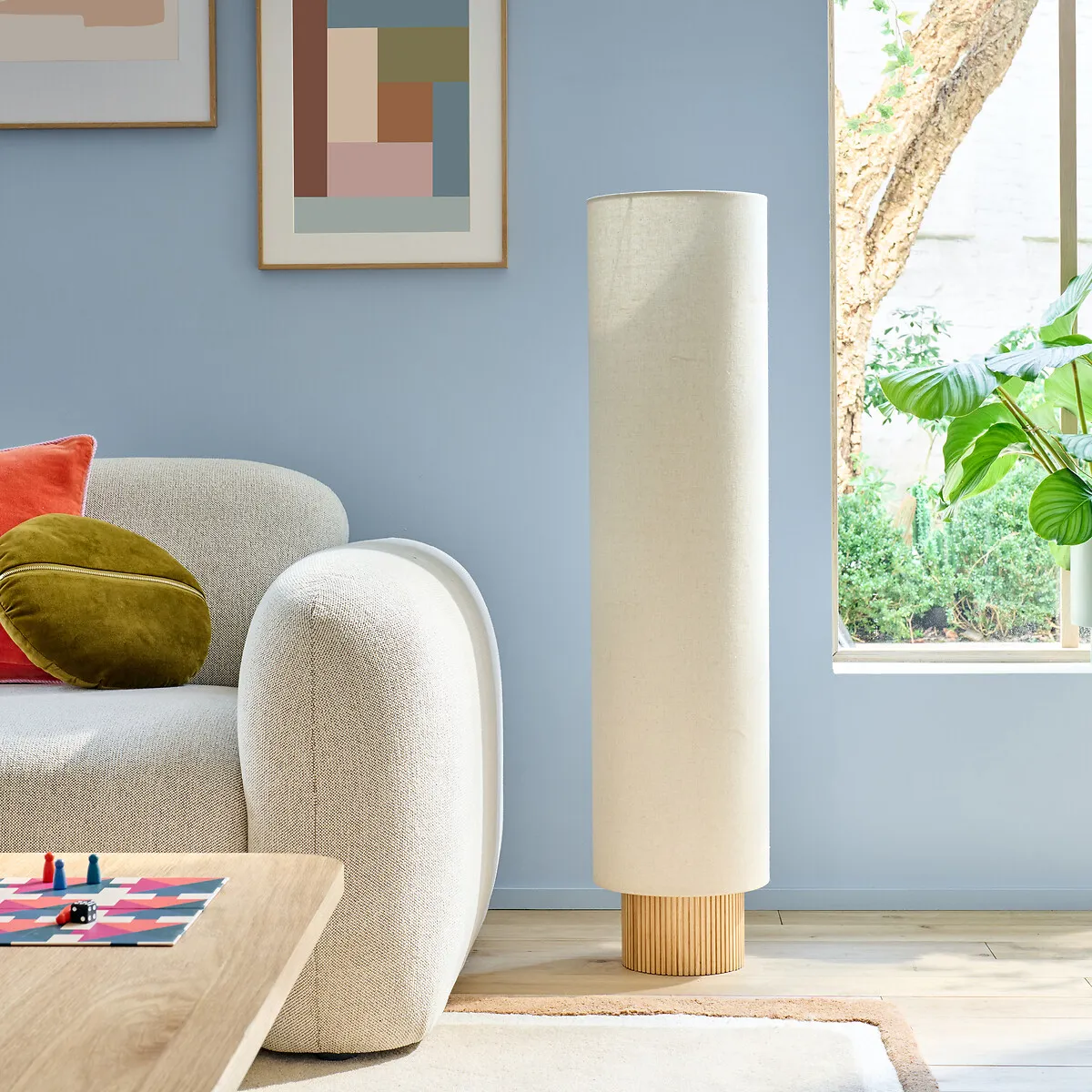Polaro Column Floor Lamp - Natural, Travertine, Linen alternate view