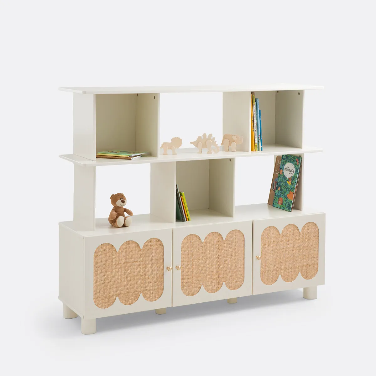Ptilu Bookcase with Rattan Doors - Ecru, MDF product