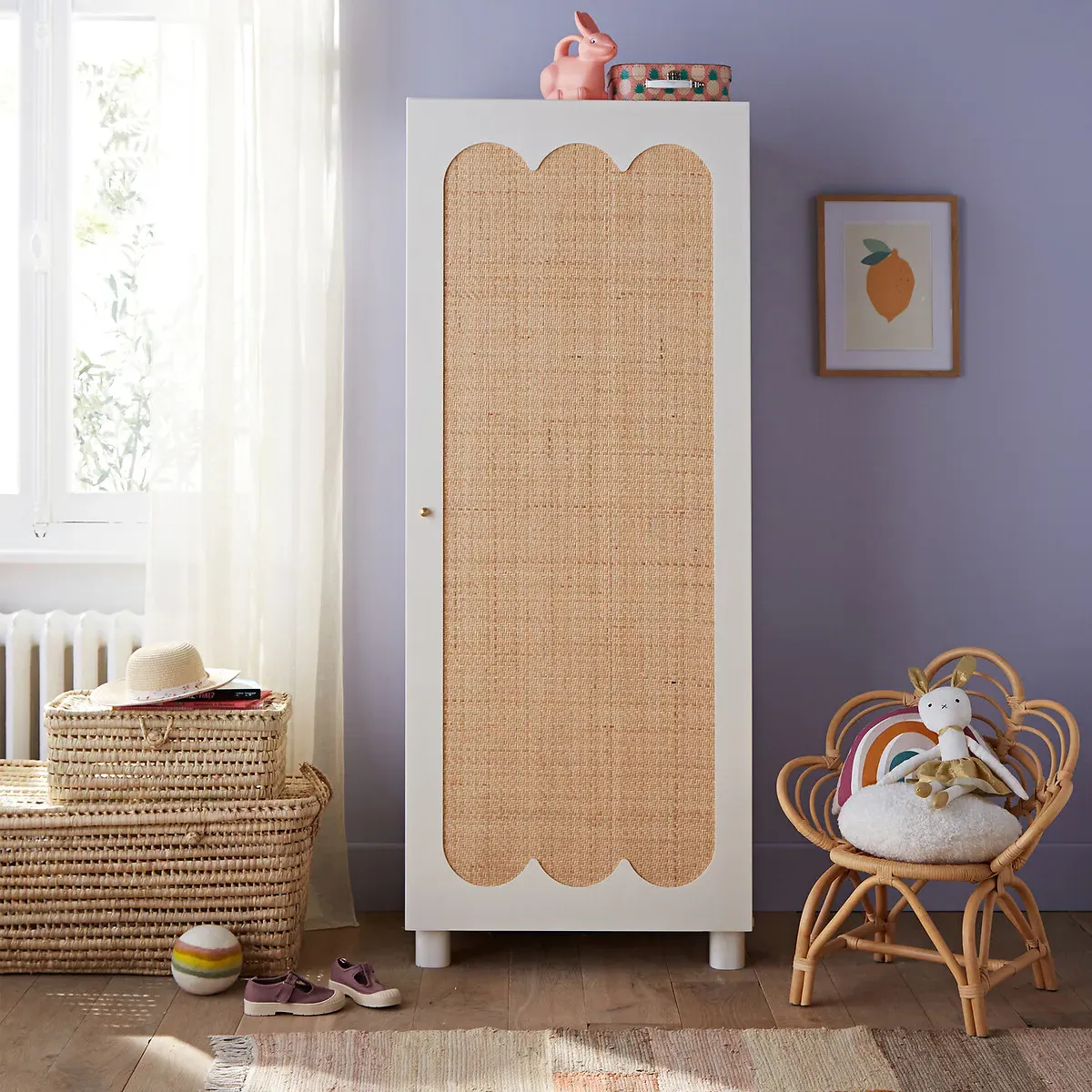 Ptilu Single Wardrobe with Rattan Door - Ecru, MDF alternate view