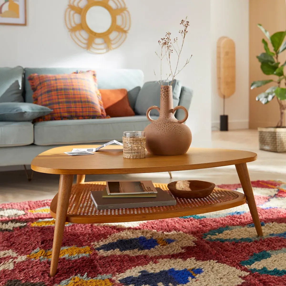 Quilda 2-Tier Coffee Table - Oak, Cane alternate view