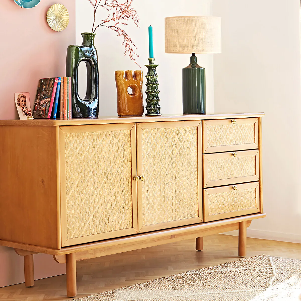 Rabano Table Lamp - Green, Ceramic & Raffia alternate view