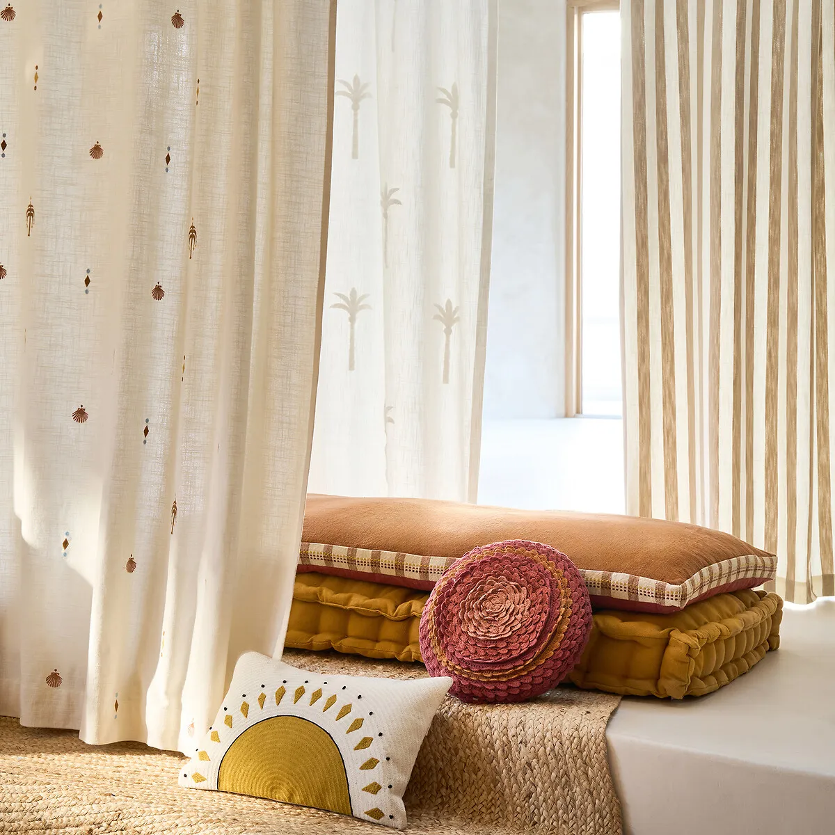 Ramla Striped Eyelet Curtain - Beige, Cotton alternate view