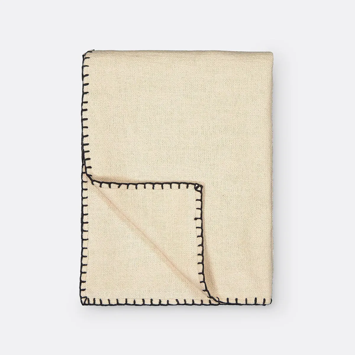 Raoul Basket Weave Cotton Blanket - Ecru alternate view