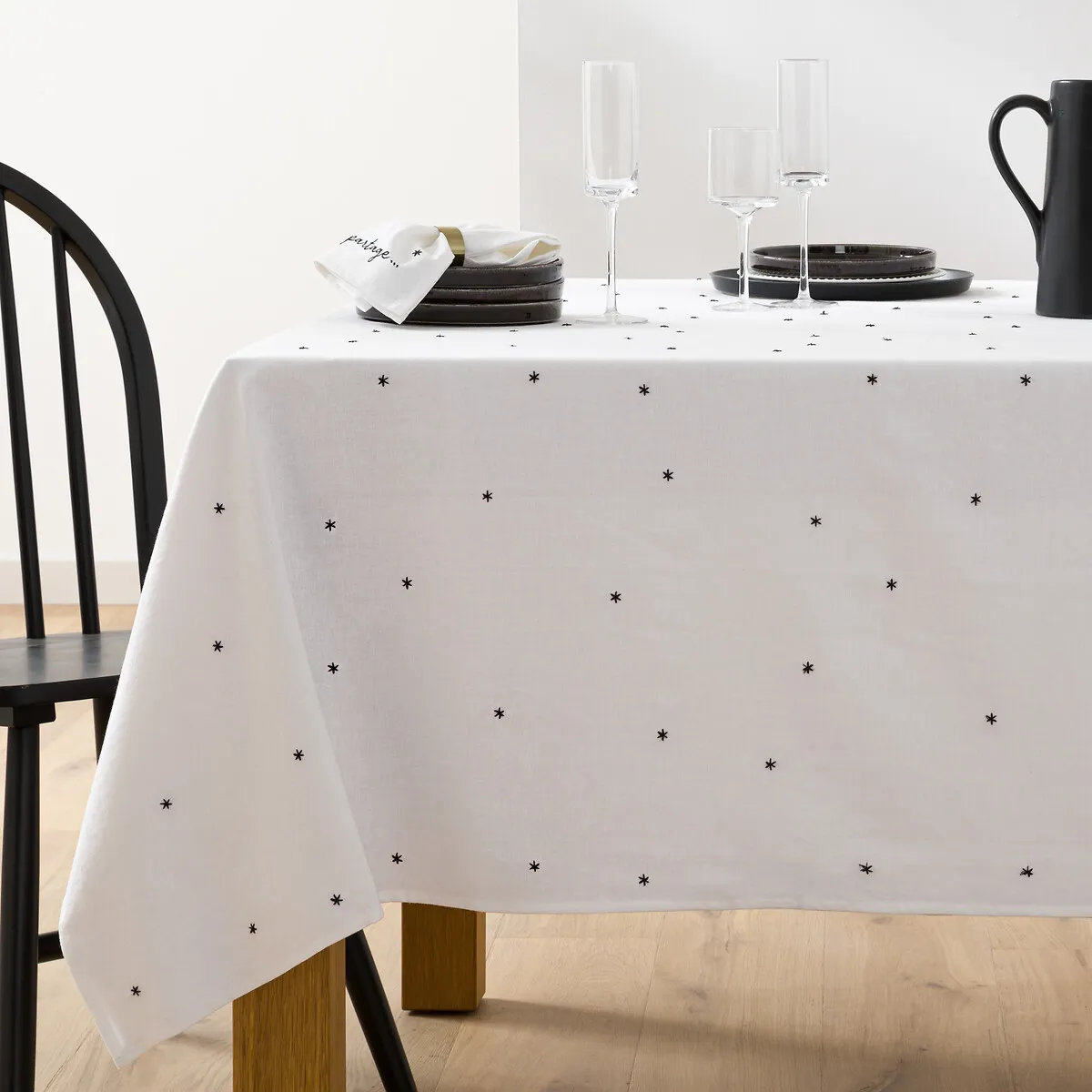 Rectangular Tablecloth Embroidered Stars - White, Linen Cotton product