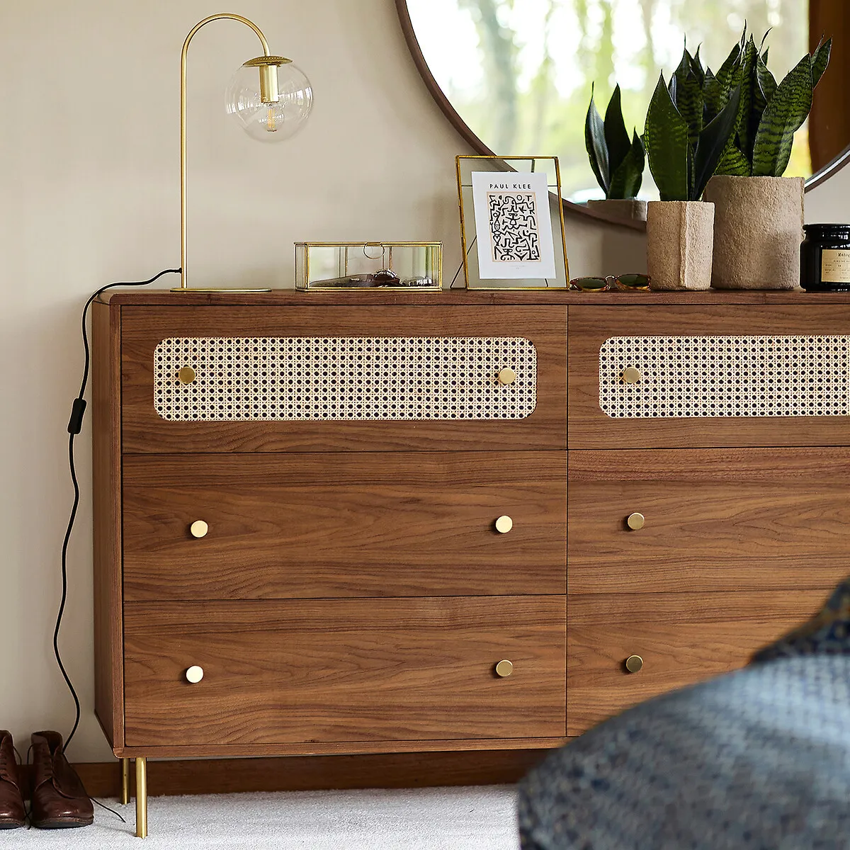Redpop 6-Drawer Chest - Dark Wood, Rattan alternate view