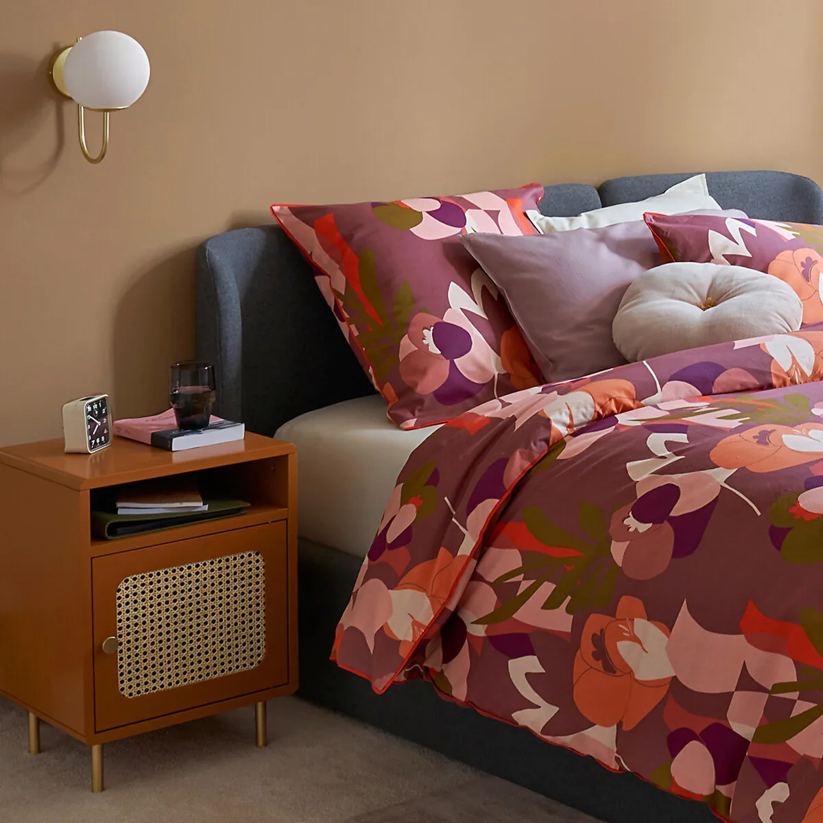 Redpop Bedside Table with Rattan Door - Orange, MDF alternate view
