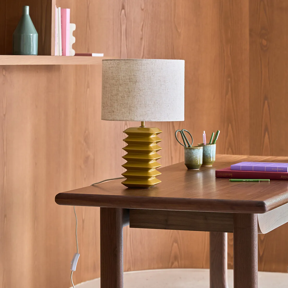 Remilo Table Lamp - Ochre Yellow, Ceramic & Linen alternate view