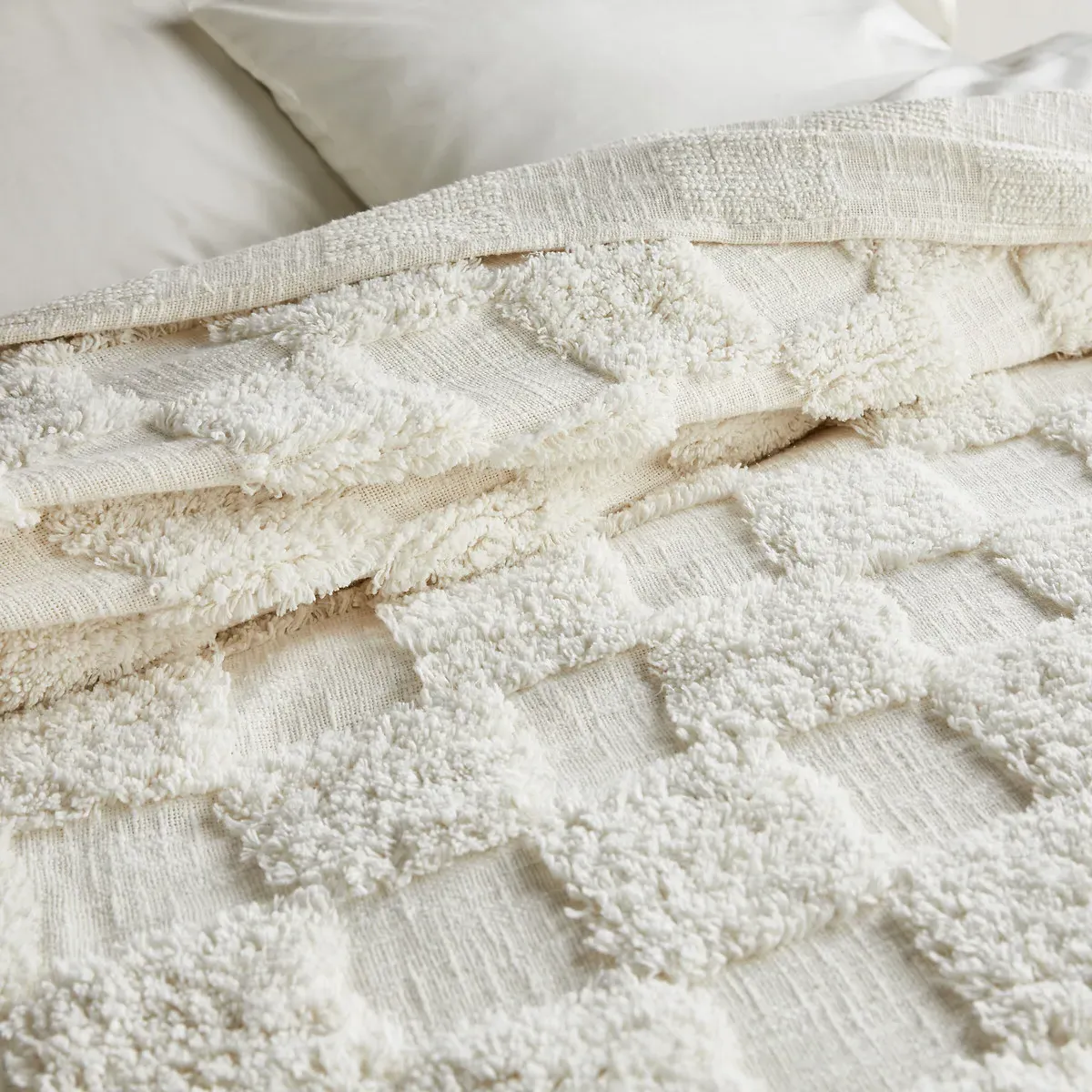 Renzo Checkerboard Tufted Cotton Quilt - Ecru alternate view