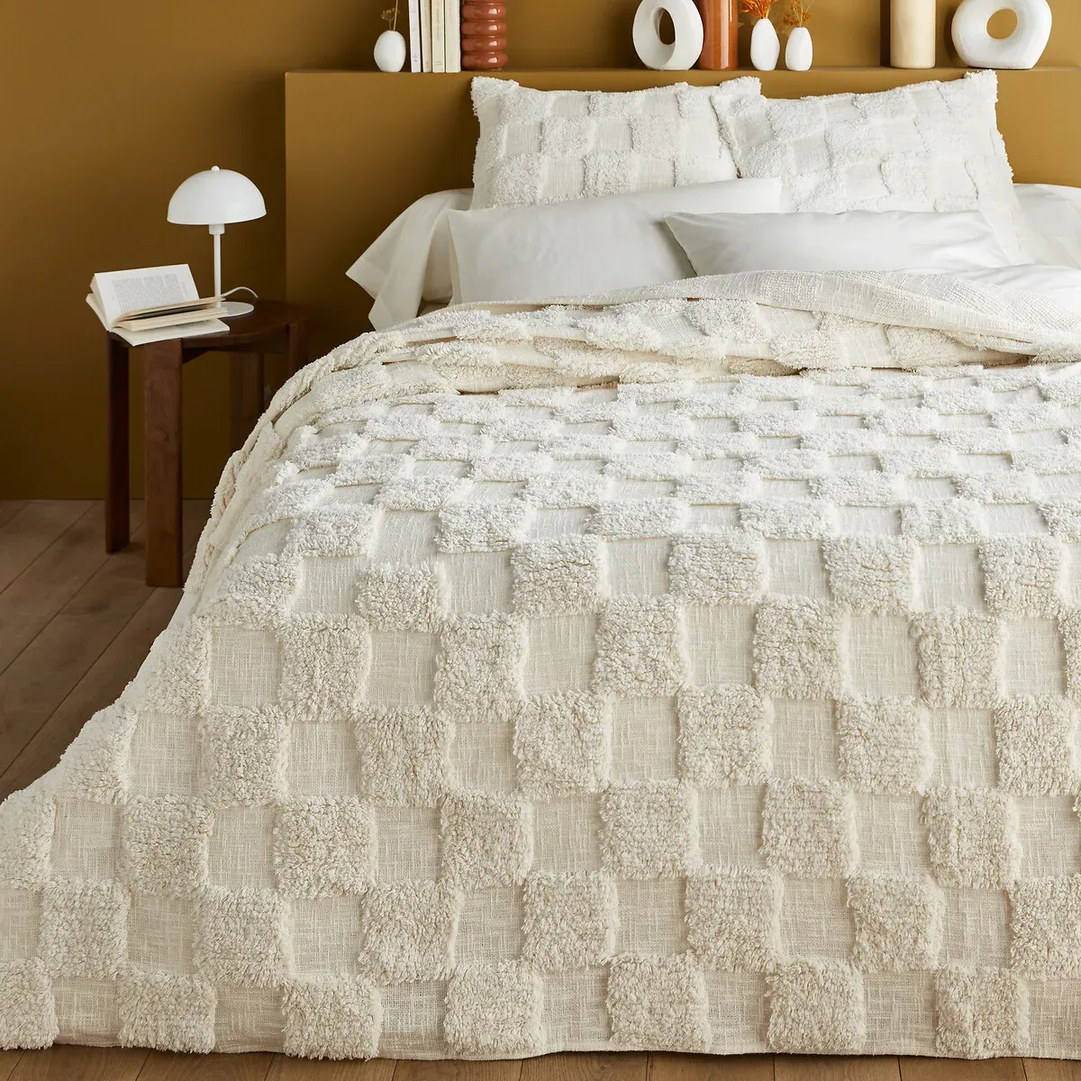 Renzo Checkerboard Tufted Cotton Quilt - Ecru product