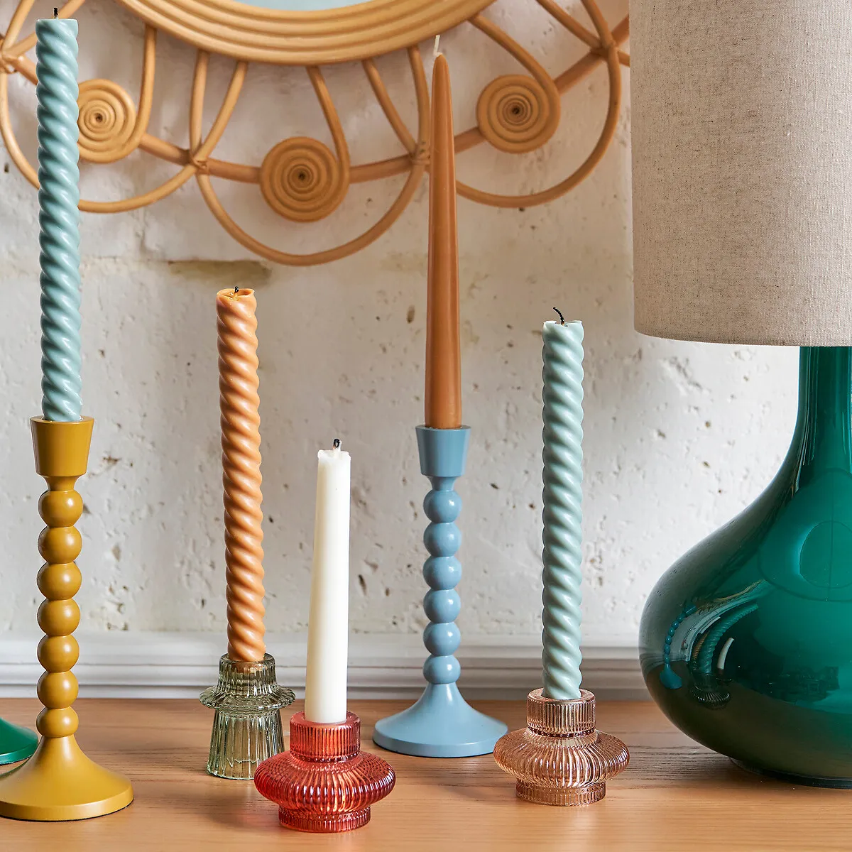 Sabri Small Candlestick - Green, Ribbed Glass alternate view