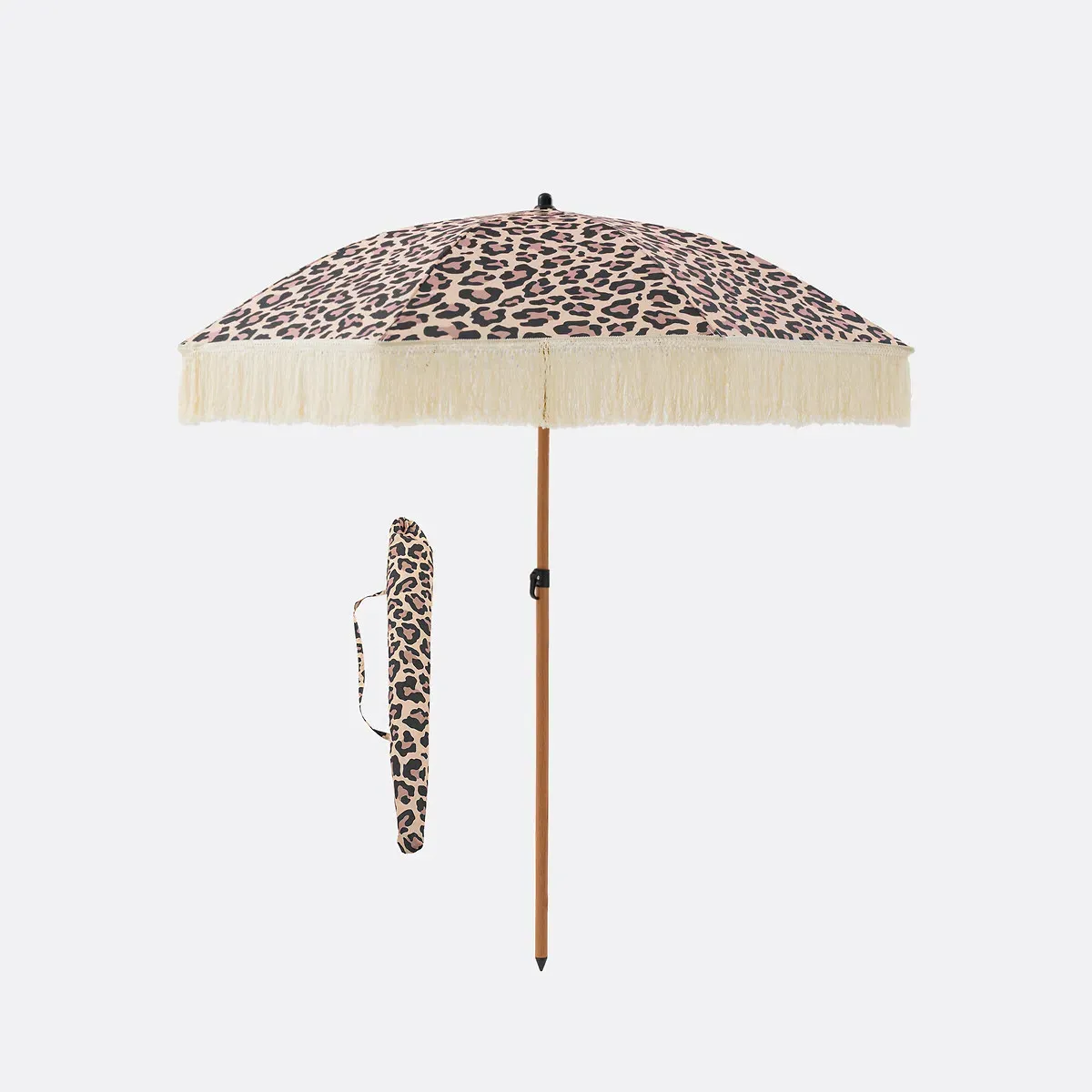 Savana Fringed Parasol - Leopard Print, Polyester alternate view