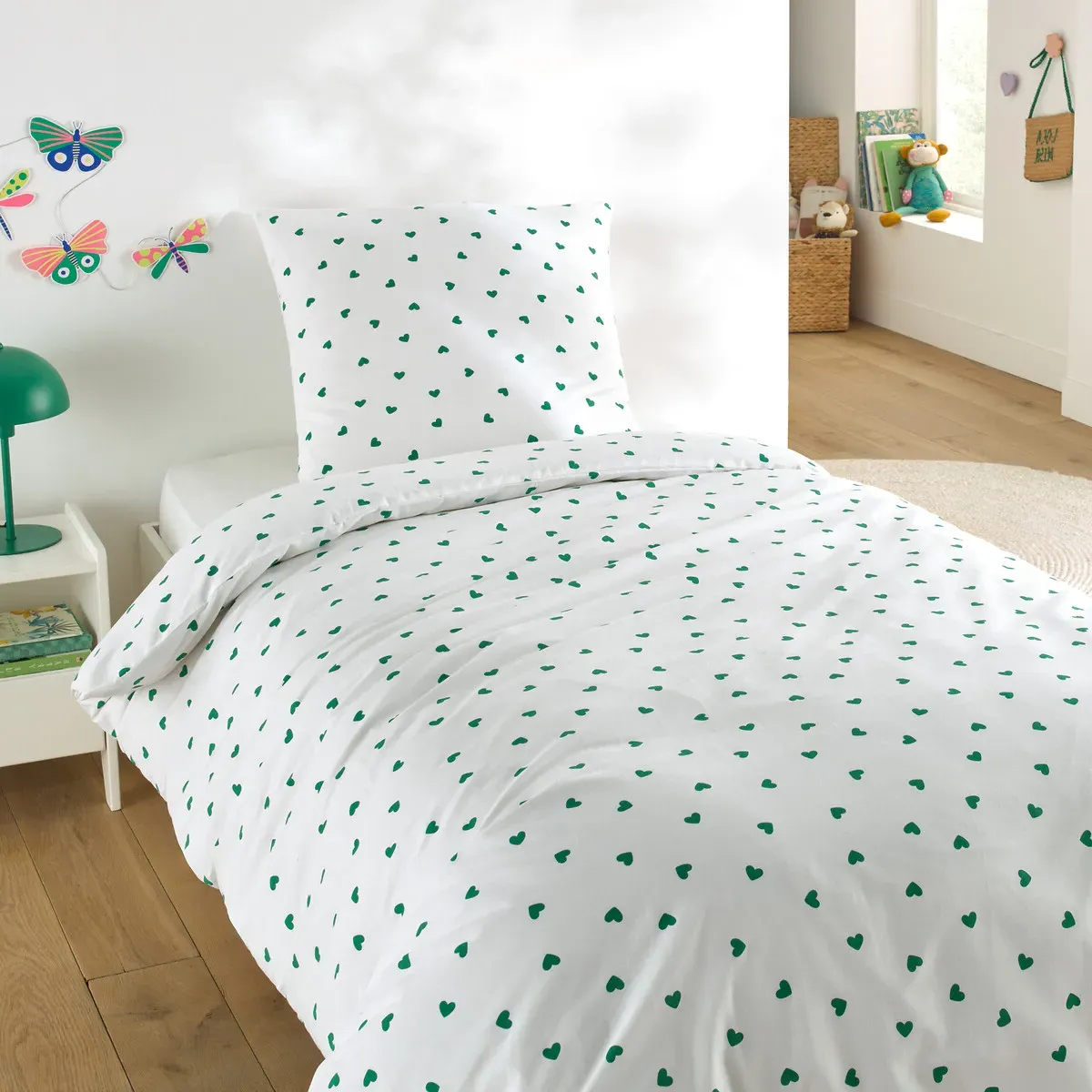 Scacco Duvet Cover Set with Square Pillowcase - Green, Cotton alternate view