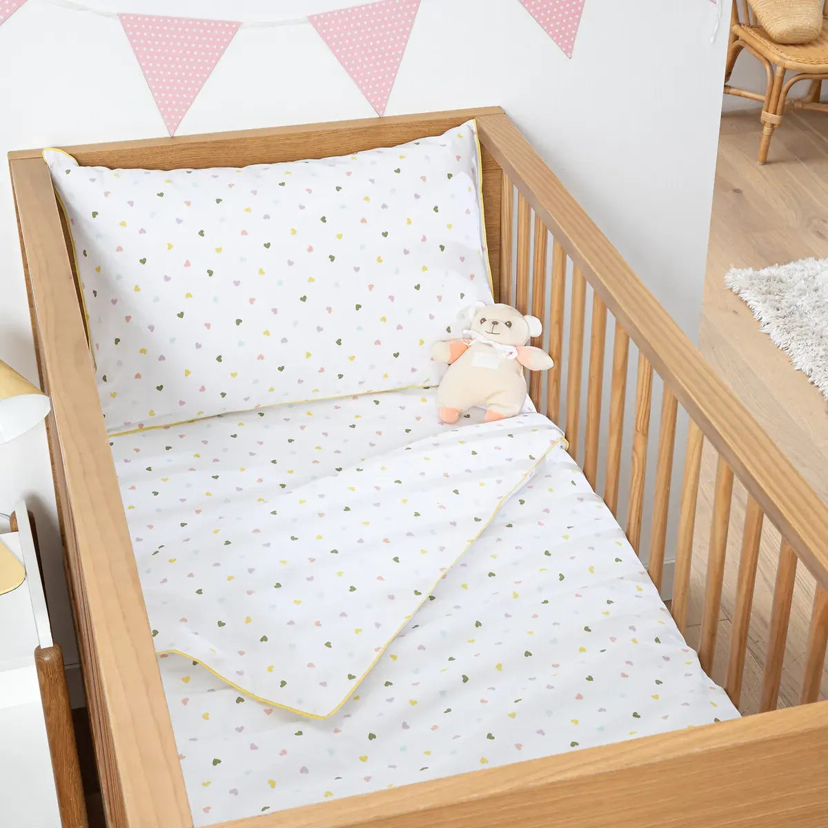 Scacco Heart Print Baby Fitted Sheet with 17cm Flap - Organic Cotton alternate view