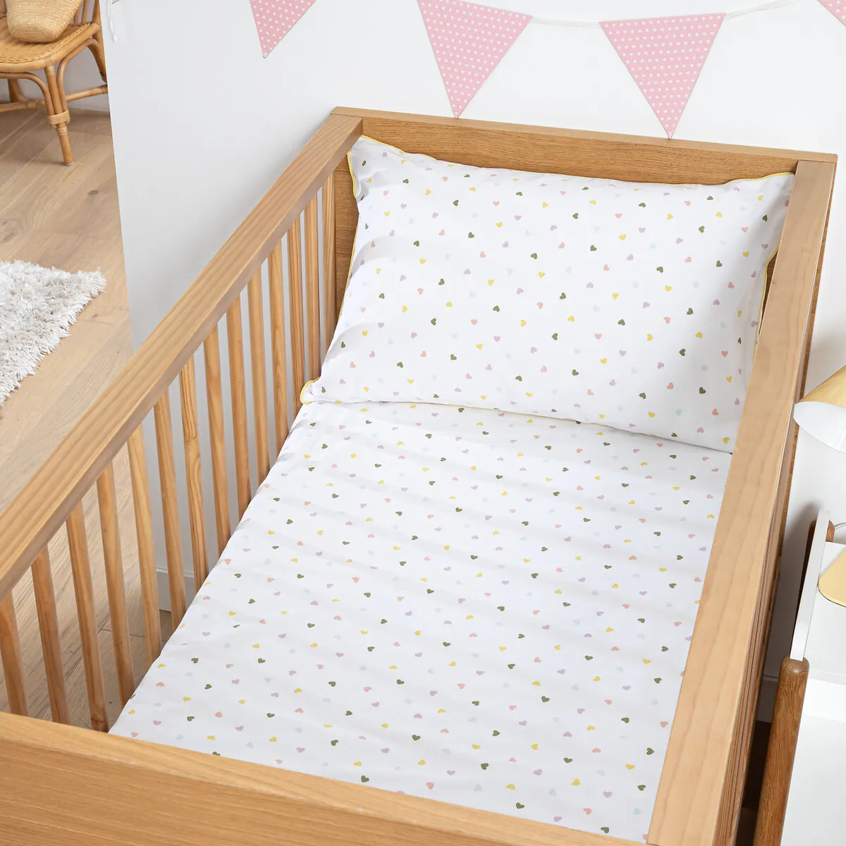 Scacco Heart Print Baby Fitted Sheet with 17cm Flap - Organic Cotton product