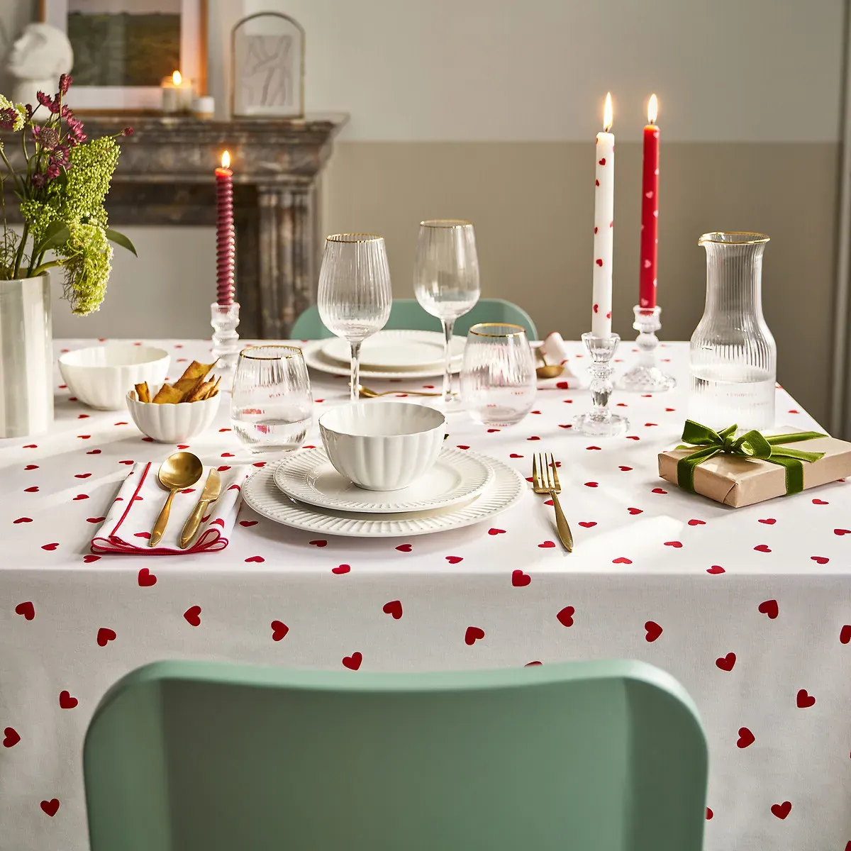 Scacco Heart Print Cotton Napkins, Set of 4 alternate view