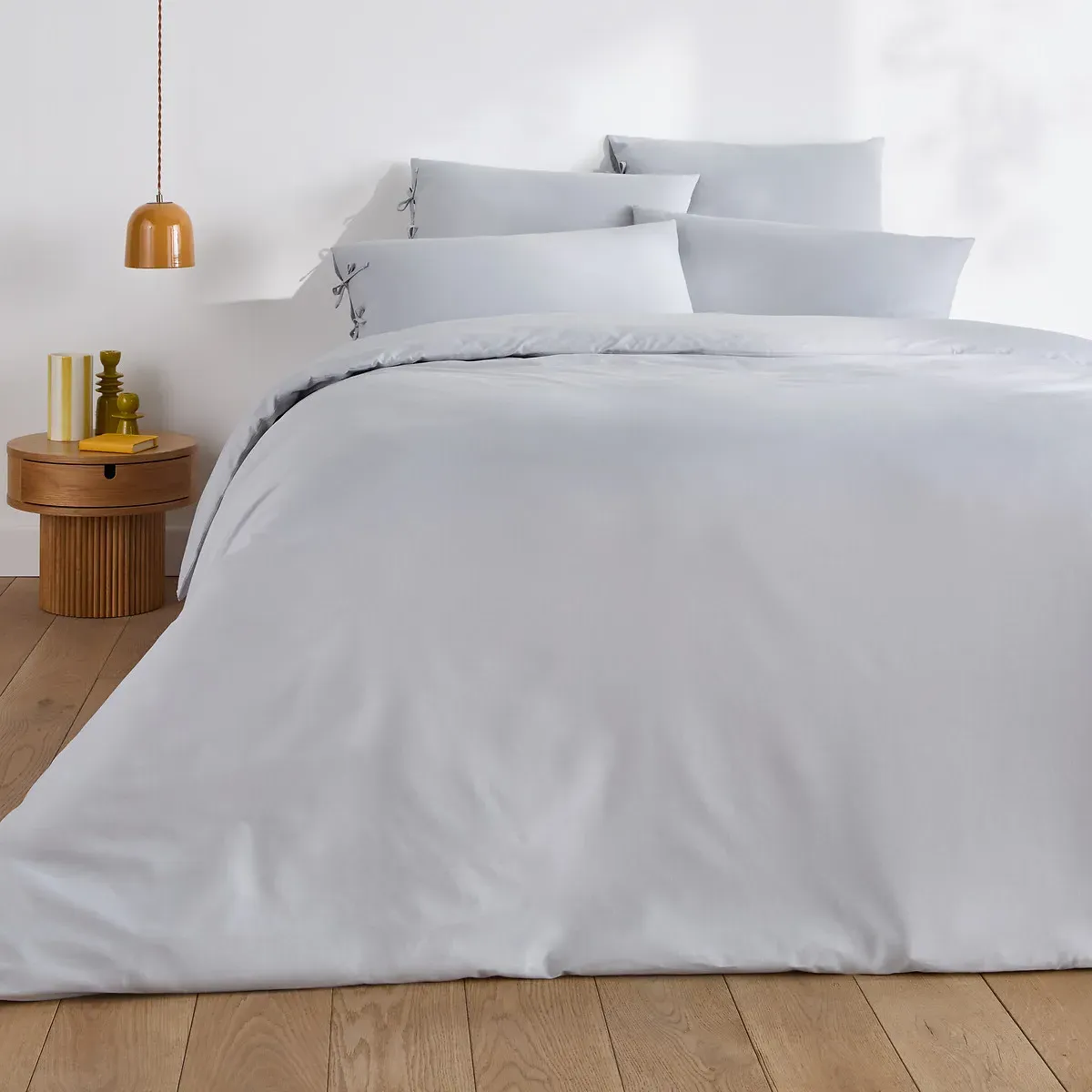 Scenario Plain Pillowcase with Tie Fastening - Pearl Grey, Cotton alternate view