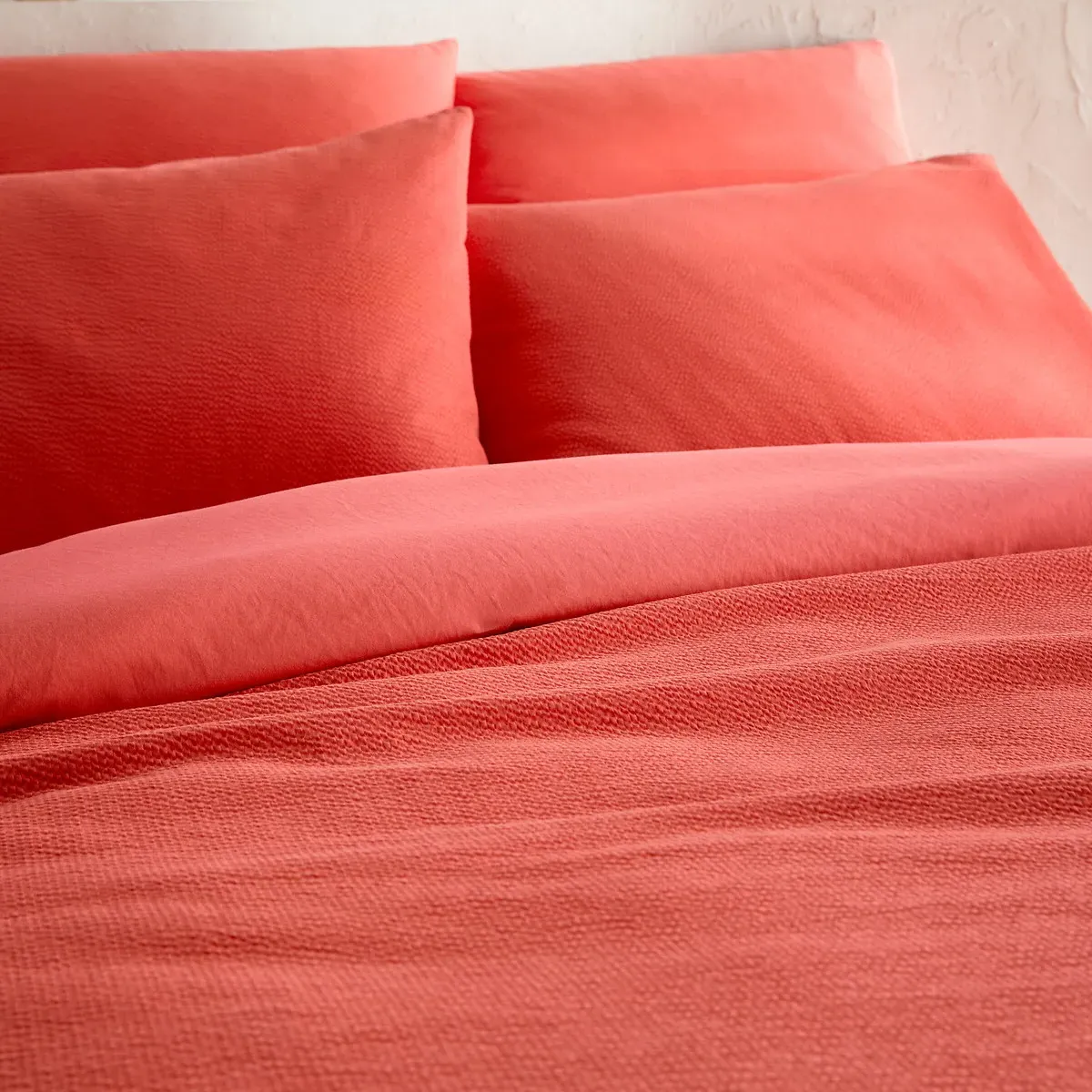 Seersucker Washed Cotton Duvet Cover - Coral product