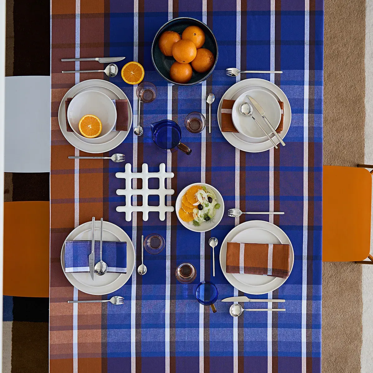 Selwyn Checked Tablecloth - Blue, Cotton alternate view