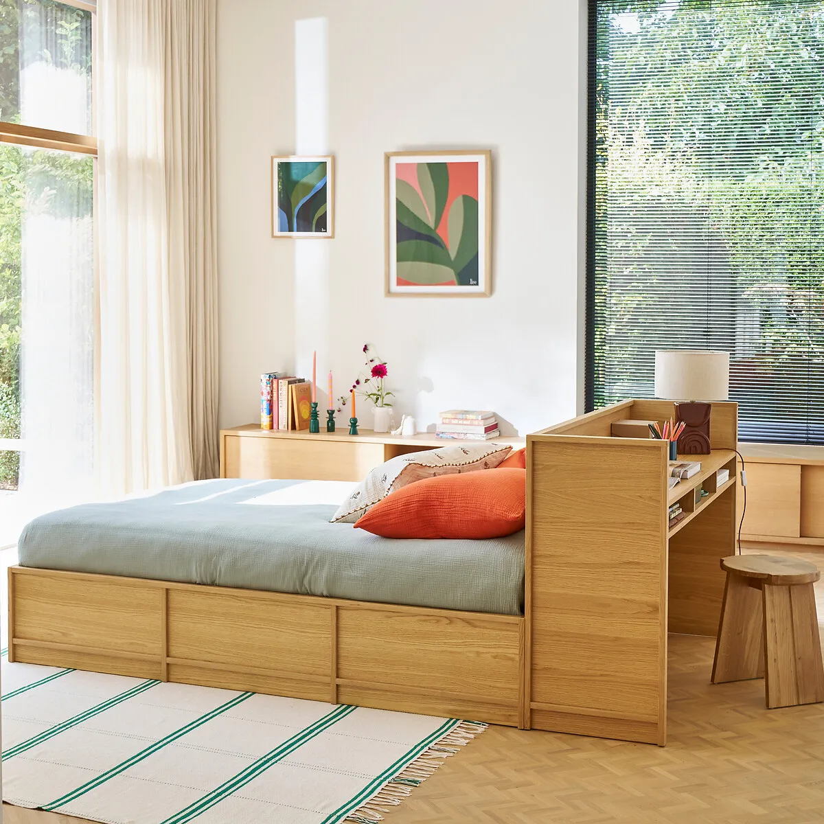 Senssia Double Bed Frame with Storage - Natural Oak Veneer alternate view