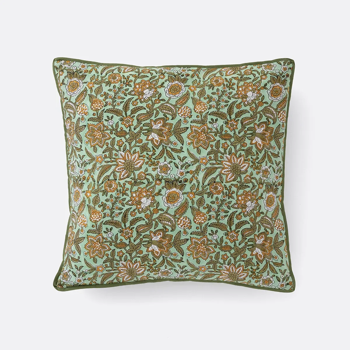 Shandira Block Print Cushion Cover - Celadon, Cotton product