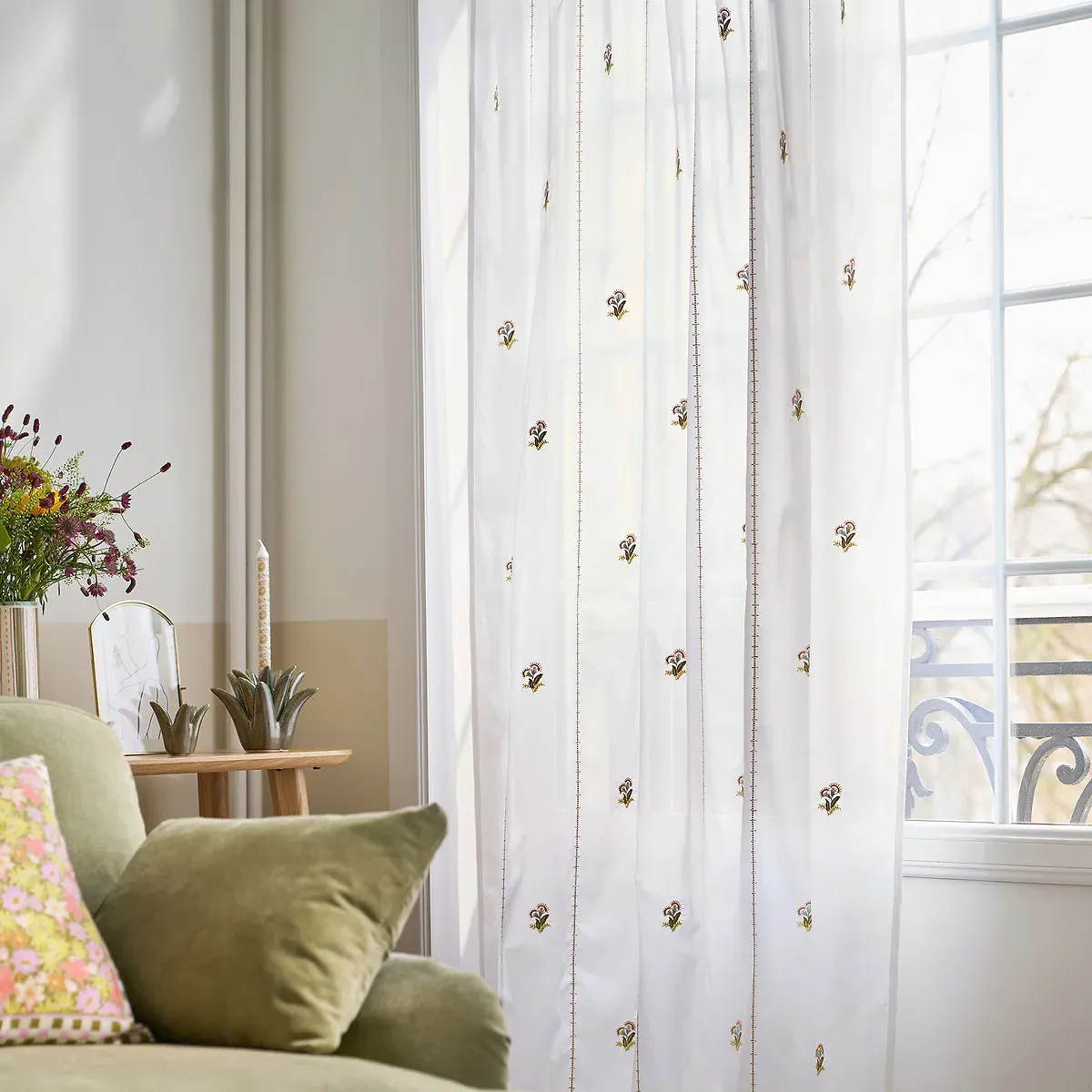 Shimani Embroidered Voile Panel - White, Cotton alternate view