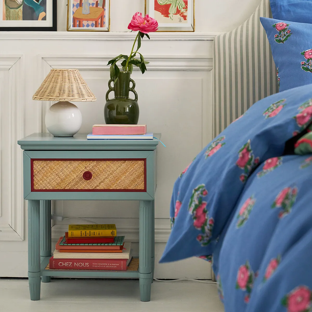 Sidore 1 Drawer Bedside Table - Pale Green, Rattan alternate view