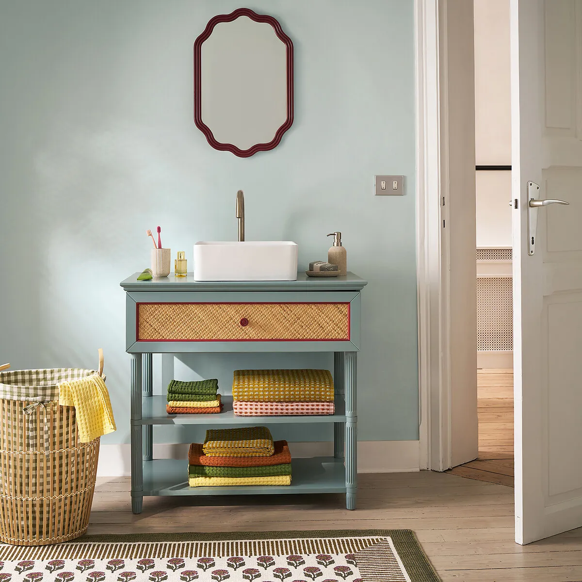 Sidore W85cm Vanity Unit - Pale Green, Rattan alternate view