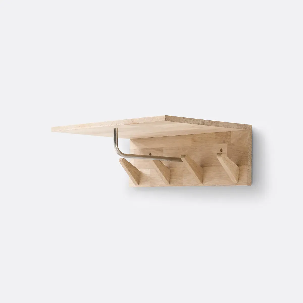 Slofia Wall Coat Rack with Shelf and 4 Hooks - Natural, Oak alternate view