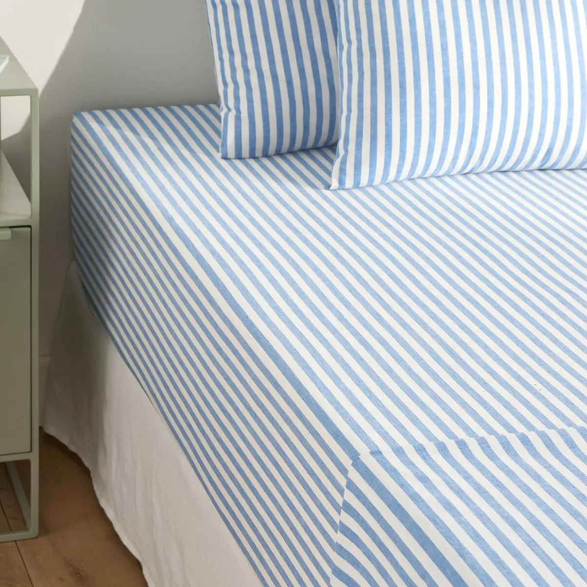 Soizic Fitted Sheet 30cm Depth - Blue Striped, Cotton alternate view
